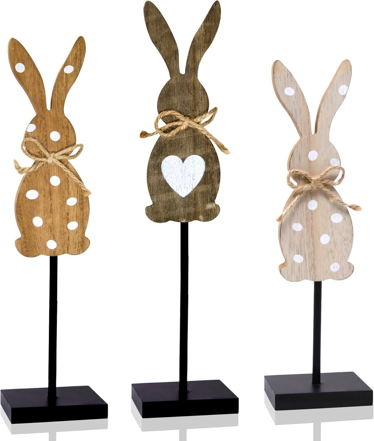Easter Bunny Decor Set of 3 Wooden Rabbit Table Decorations Rustic Farmhouse Spring Centerpiece Tiered Tray Shelf Mantel Display