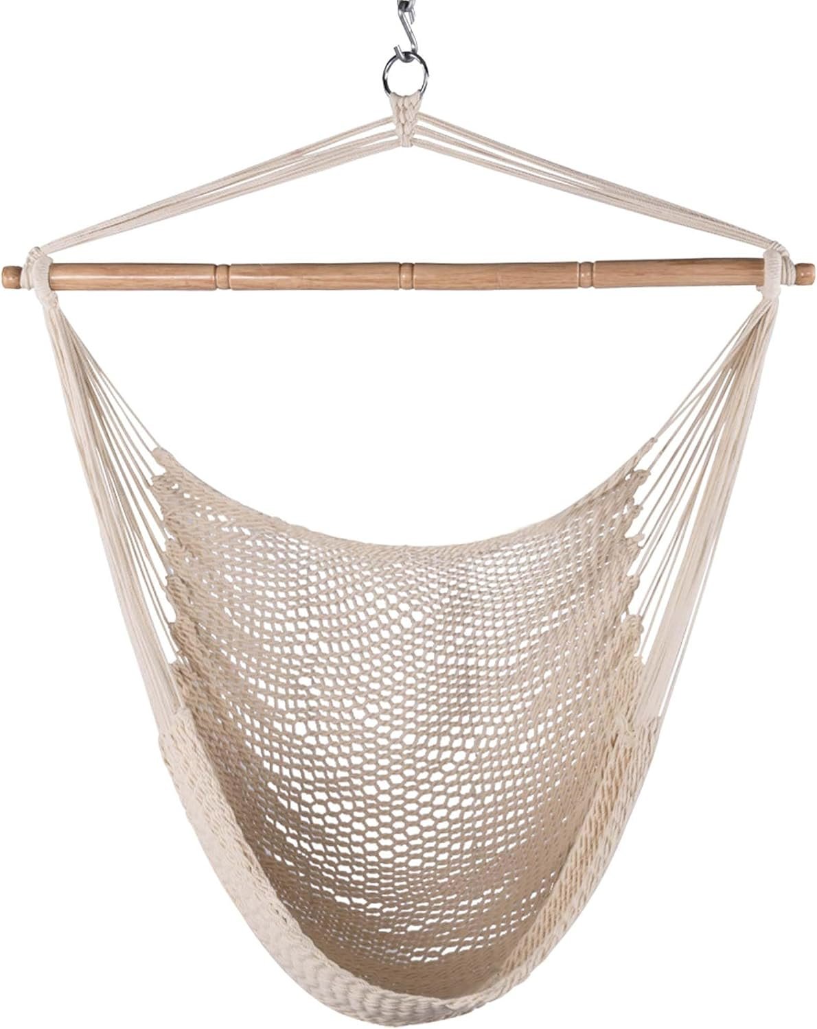 Lazy Daze Hammock Chair, Hanging Swing Chair, Caribbean Rope Chair | 40″Hardwood Spreader Bar and Soft-Spun Cotton Rope, Hammock Weaving Chair for Indoor, Outdoor, Backyard, Max 300 LBS, Natural