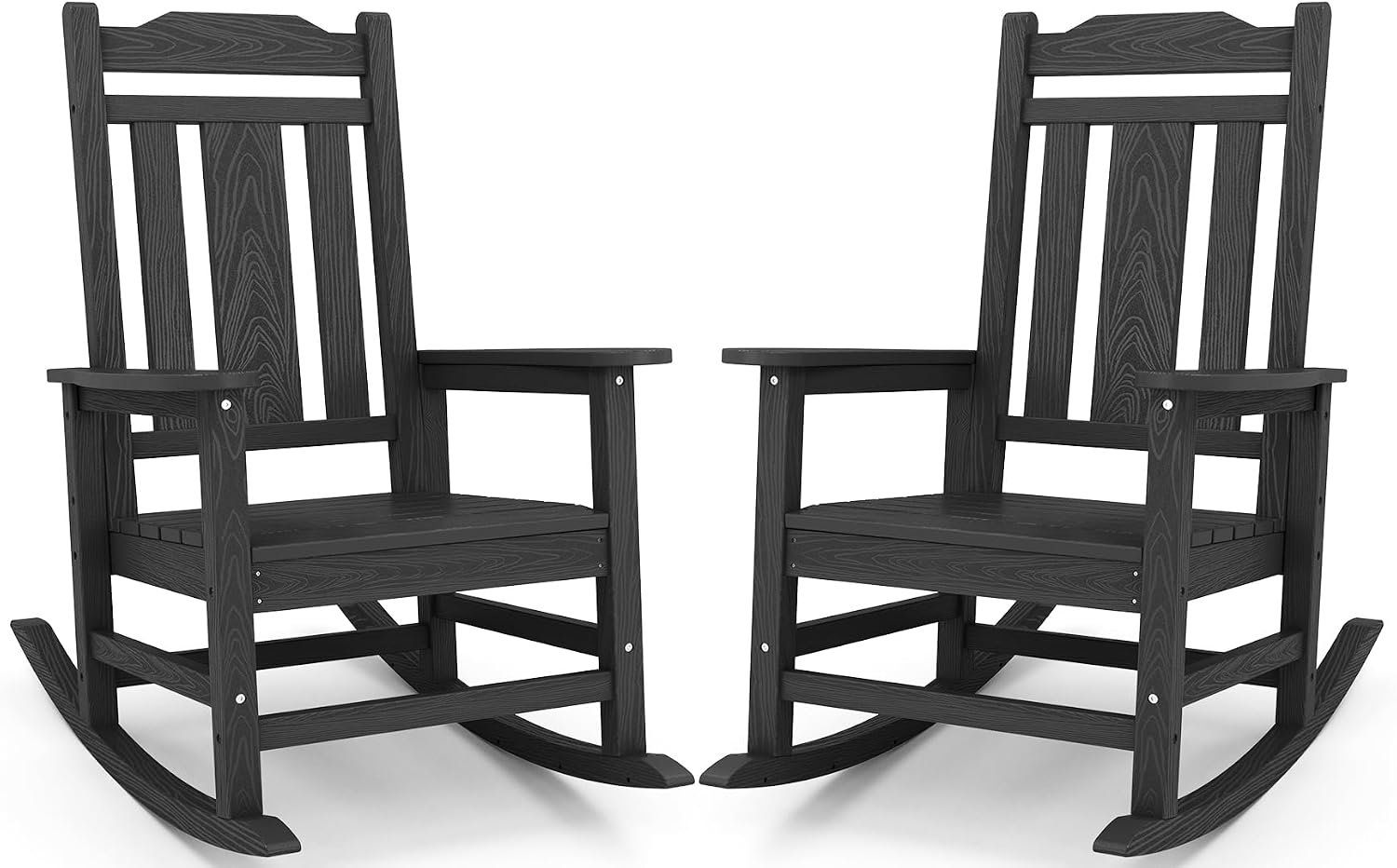 SERWALL HDPE Oversized Outdoor Rocking Chairs Set of 2, Patio Rocker, Black | Heavy Duty Front Porch Rocker, All Weather Rocking Chairs for Adults, Durable