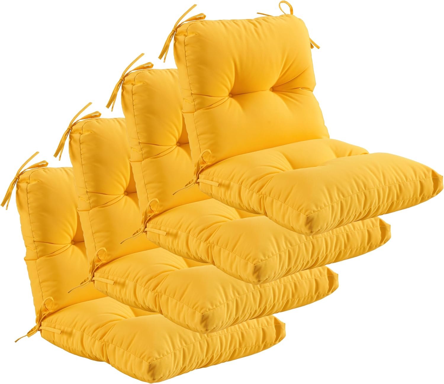 Outdoor Indoor Seat Back Chair Cushions Set of 4,Waterproof Tufted Lawn Dining Chair Cushions for Patio Furniture with Ties,42×21 Inch, Yellow