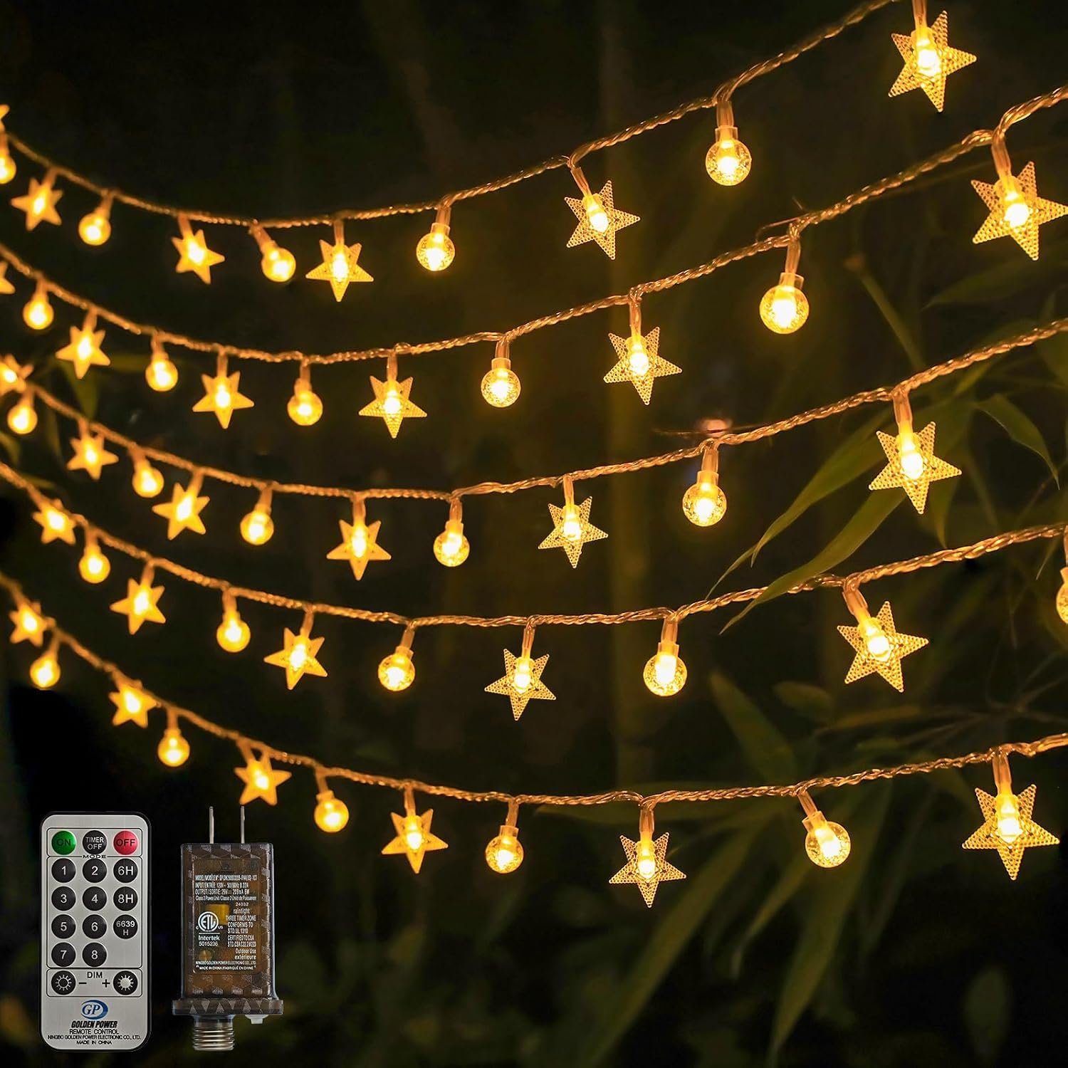 Crystal Globe & Star String Lights Plug in – 72 FT 160 LED Star Fairy String Lights with Remote Control Timer Waterproof Indoor Outdoor Hanging Globe Lights for Bedroom Wedding Party Patio Warm White