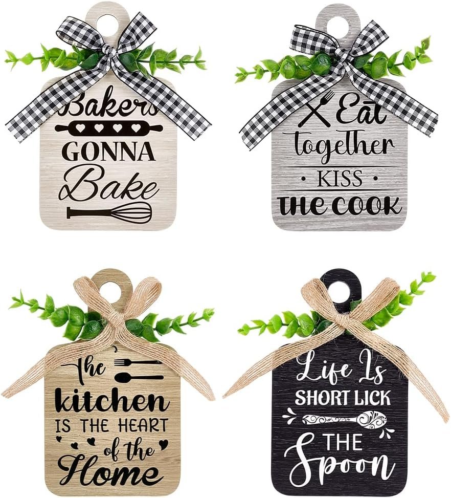 PH PandaHall 4pcs Kitchen Wooden Hanging Signs, 3.5×5.9 inch Wood Sign Kitchen Wall Decor Hanging Plaques Farmhouse Eat Sign for Home Dining Living Room Bar Cafe Art Decor