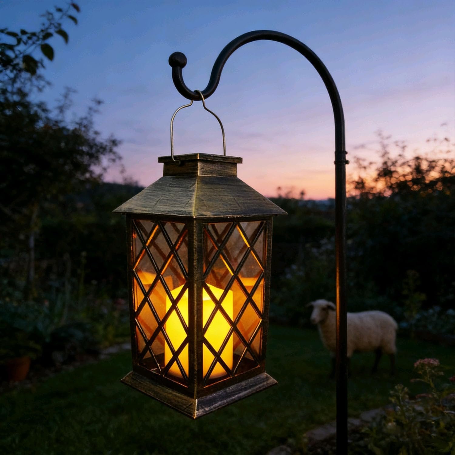 Solar Hanging Garden Lantern, Waterproof LED Flickering Flameless Candle Light (1pack)