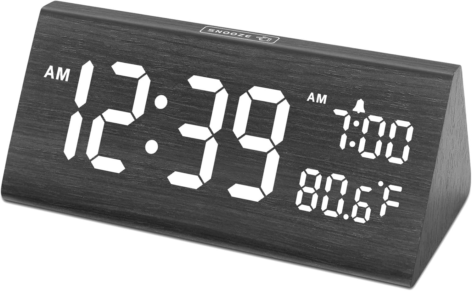 DreamSky Wooden Digital Alarm Clock for Bedroom with USB Port | 7.7″ Electric Clocks with Large Numbers, Temperature, 0-100% Brightness Dimmer, Adjustable Alarm Volume, Snooze, 12/24H