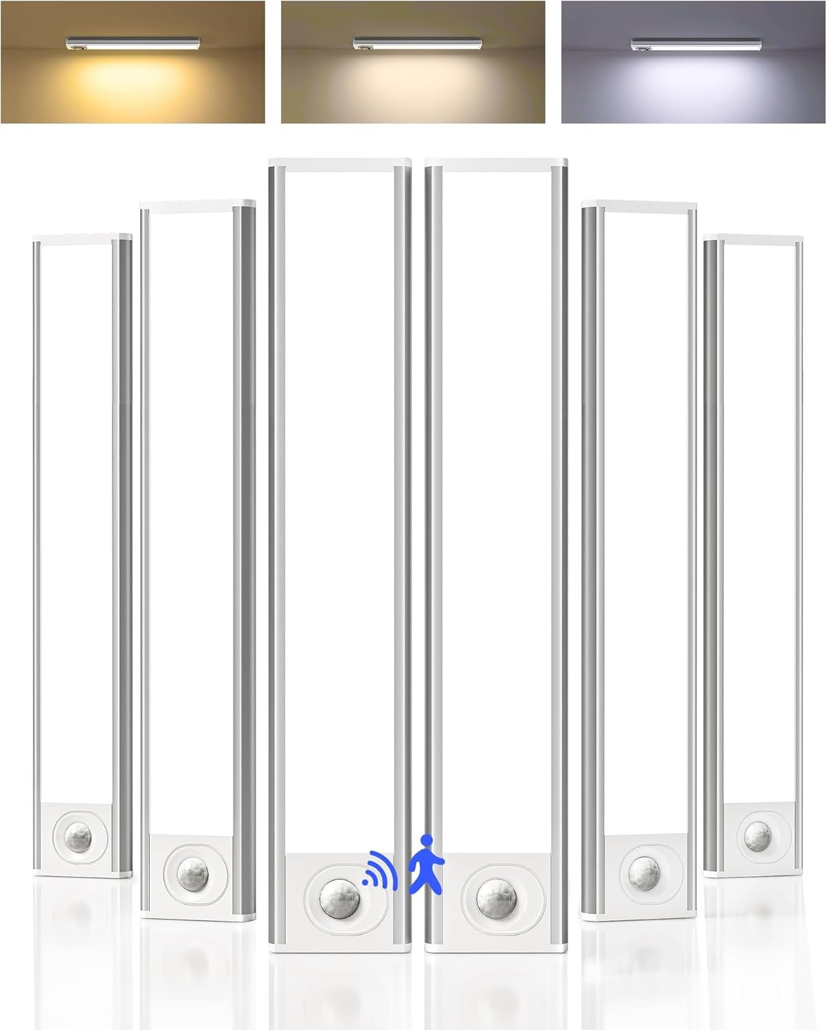 Under Cabinet Lights, Closet Lights Motion Sensored | 6-Pack, 1800mAh Rechargeable Battery, Wireless, Magnetic, Timer, 3 Color Temps, Kitchen, Closet