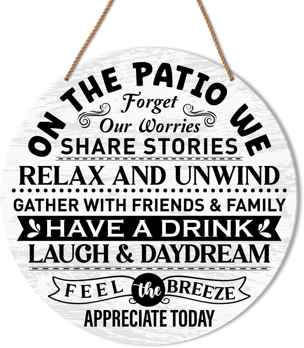 HSNBT Patio Sign Wall Decor, Patio Sign Decor for Door Outdoor Front Back Porch Backyard Deck Rustic Wall Decorations, on The Patio We Forget Our Worries