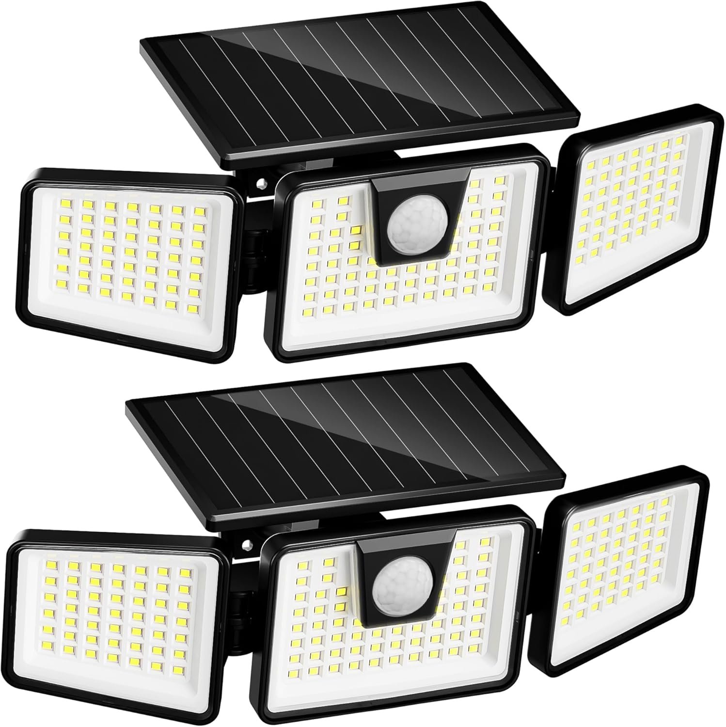 INCX Solar Lights Outdoor, 3000LM Motion Sensor Outdoor Lights, 2PCS, Black | 3 Adjustable Heads; 156 LEDs; IP65 Weather Resistant; 6500K Daylight; Wide coverage for garages,yards,patios,and entryways