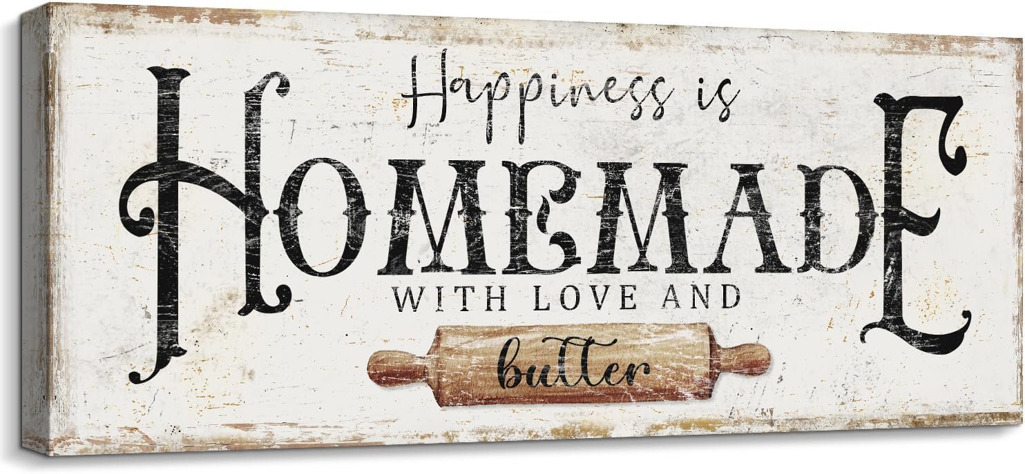 Happiness Is Homemade with Love and Butter Sign Funny Kitchen Sign 6 x 17 | Decor for Counter Pantry Rustic Farmhouse Style Wall Décor Shabby Chic Family Wall Plaque Decoration Housewarming Gift