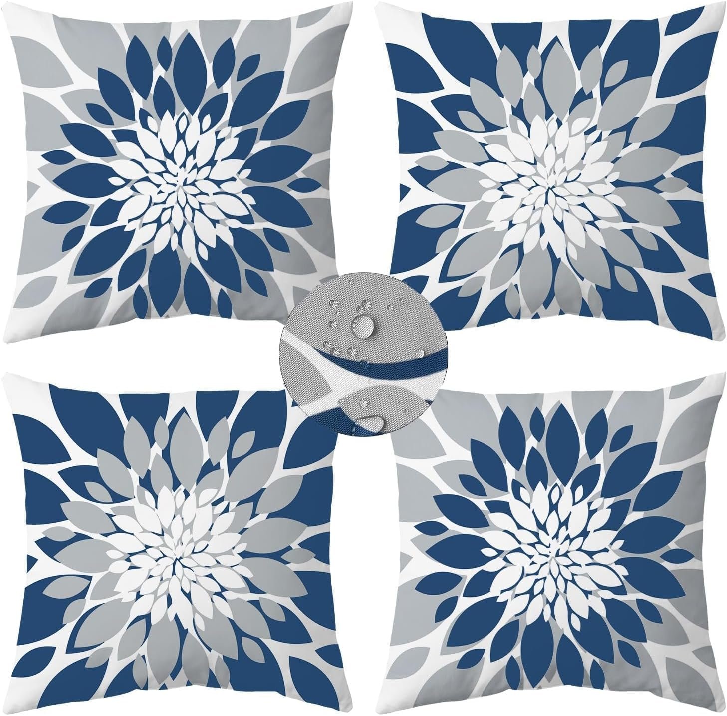 Pack of 4 Outdoor Waterproof Pillow Covers 18×18 Decorative Outdoor Throw Pillows Garden Square Cases for Patio Furniture, Couch, Tent Sunbrella, Bench, Blue Grey