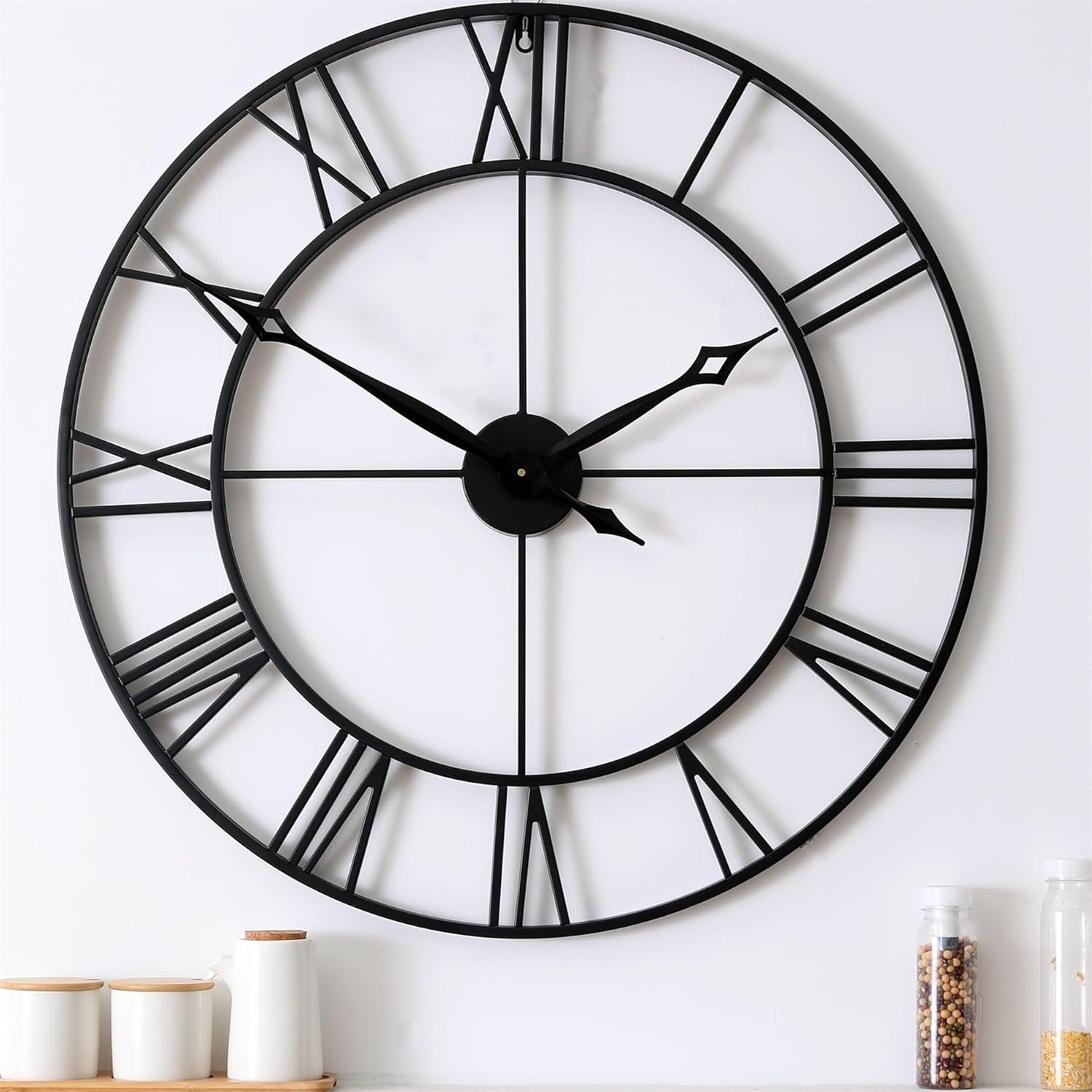 Large 30 Inch Wall Clocks for Living Room Decor, Roman Numeral | Battery Operated,Oversized Black Metal Wall Clock for Dinning Room,Entryway & Home Decor