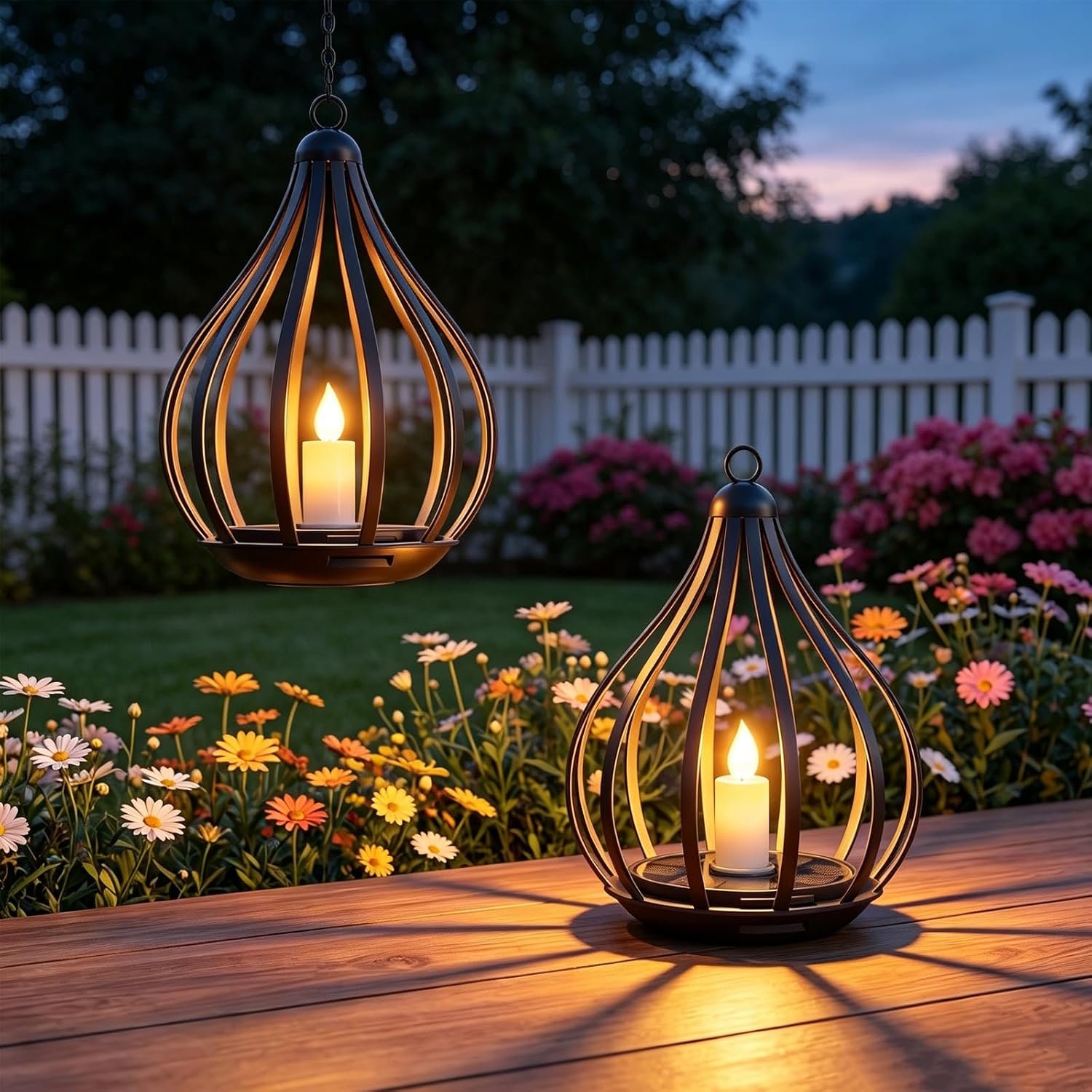 Solar Lanterns Outdoor Waterproof Hanging Solar Lights Outdoor Decor 2 Pack | Outdoor Solar Lanterns with Flickering Flameless Candle for Garden Patio Backyard Pathway Decor, Gifts for Women Mom Grandma