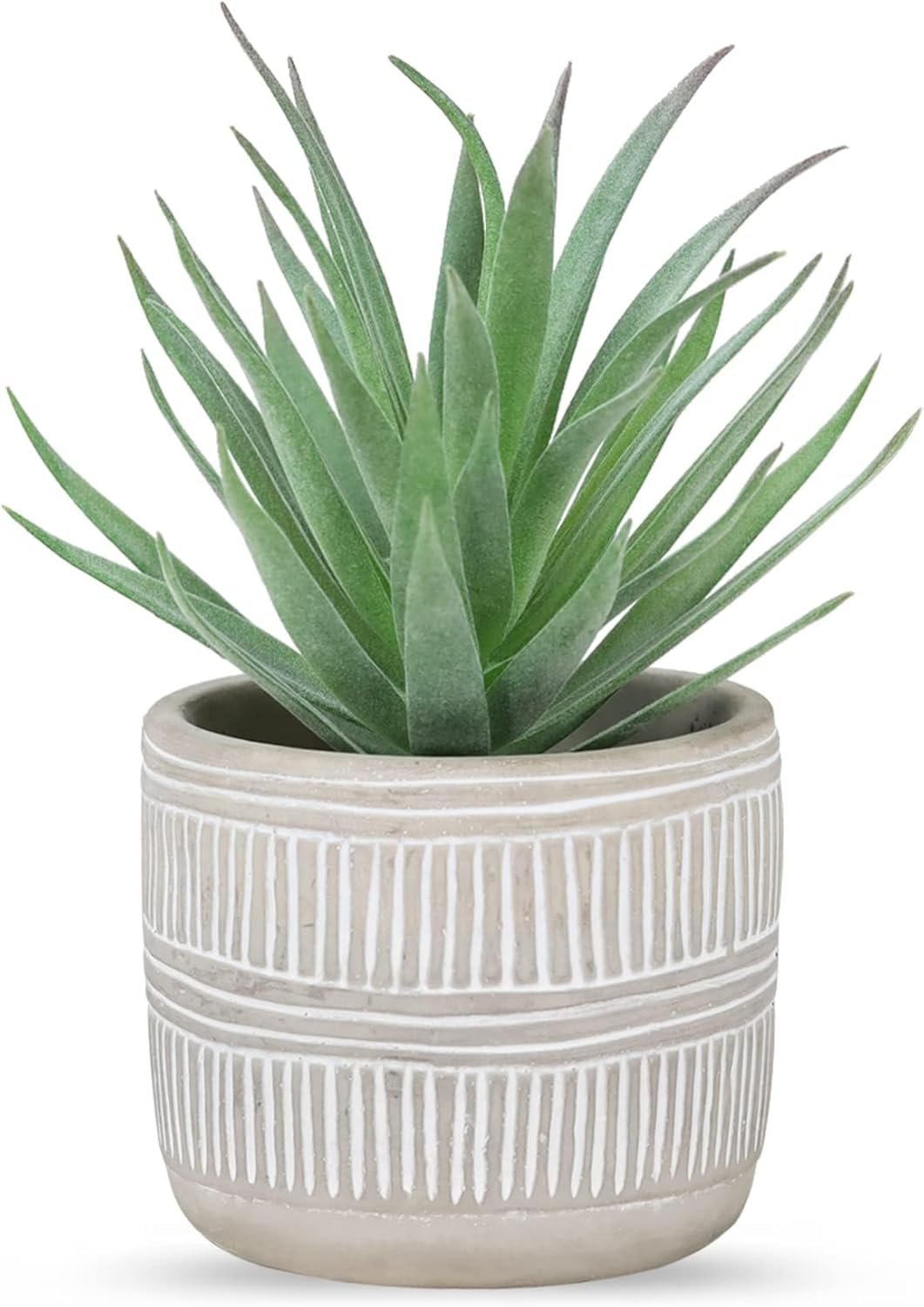 Der Rose 8.5″ Fake Succulent Plant in Striped Ceramic Pot for Boho Decor | Small fake plants，sturdy cement planter, eco-friendly，suitable for bathroom bedroom office desk shelf boho decor