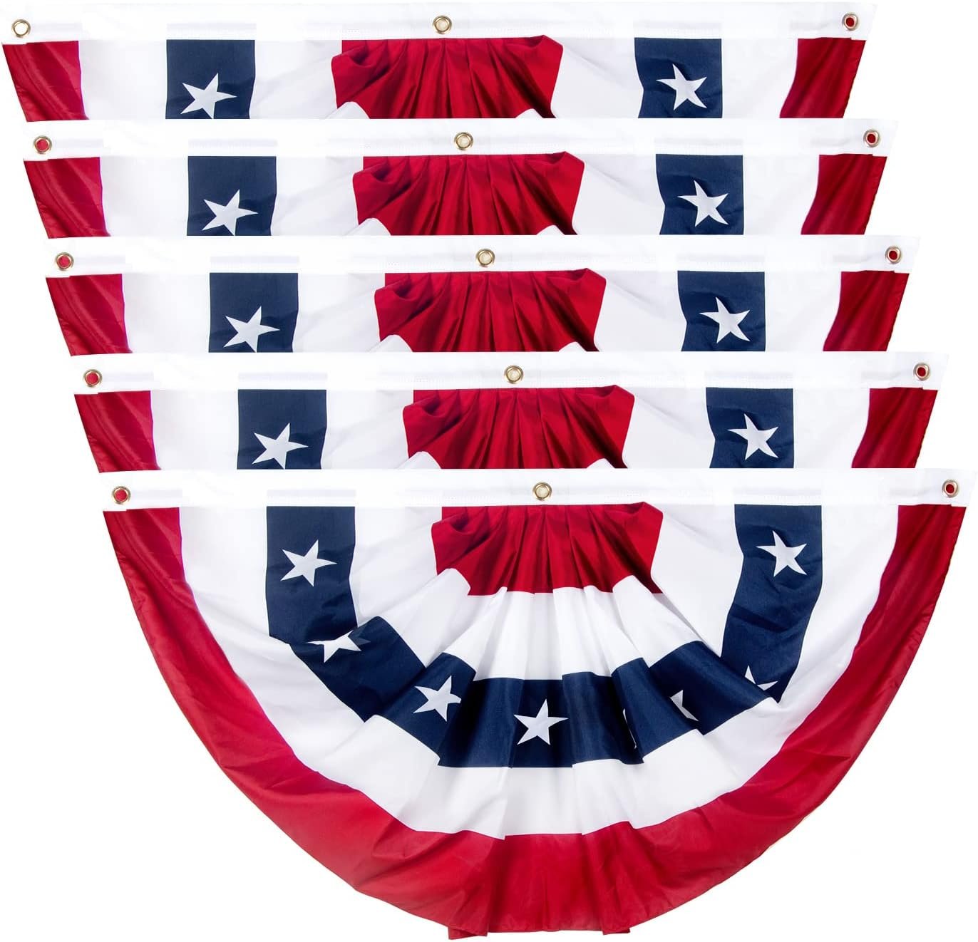 2×4 Ft American Pleated Fan Flag, Patriotic Half Fan Bunting Flag, Indoor Outdoor for Red White Blue USA 250th Anniversary 4th of July Decoration Patriotic Decor Memorial Day (Set of 5)