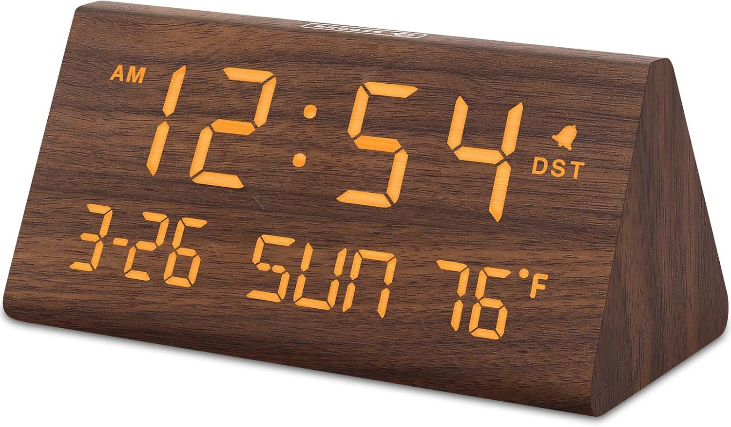 DreamSky Digital Alarm Clock for Bedrooms – Wooden Desk Clock with Date | Day of Week, USB Port, Temperature, Dimmer for Bedside Table, Living Room, Office, Adjustable Volume, Auto DST, Wood Decor