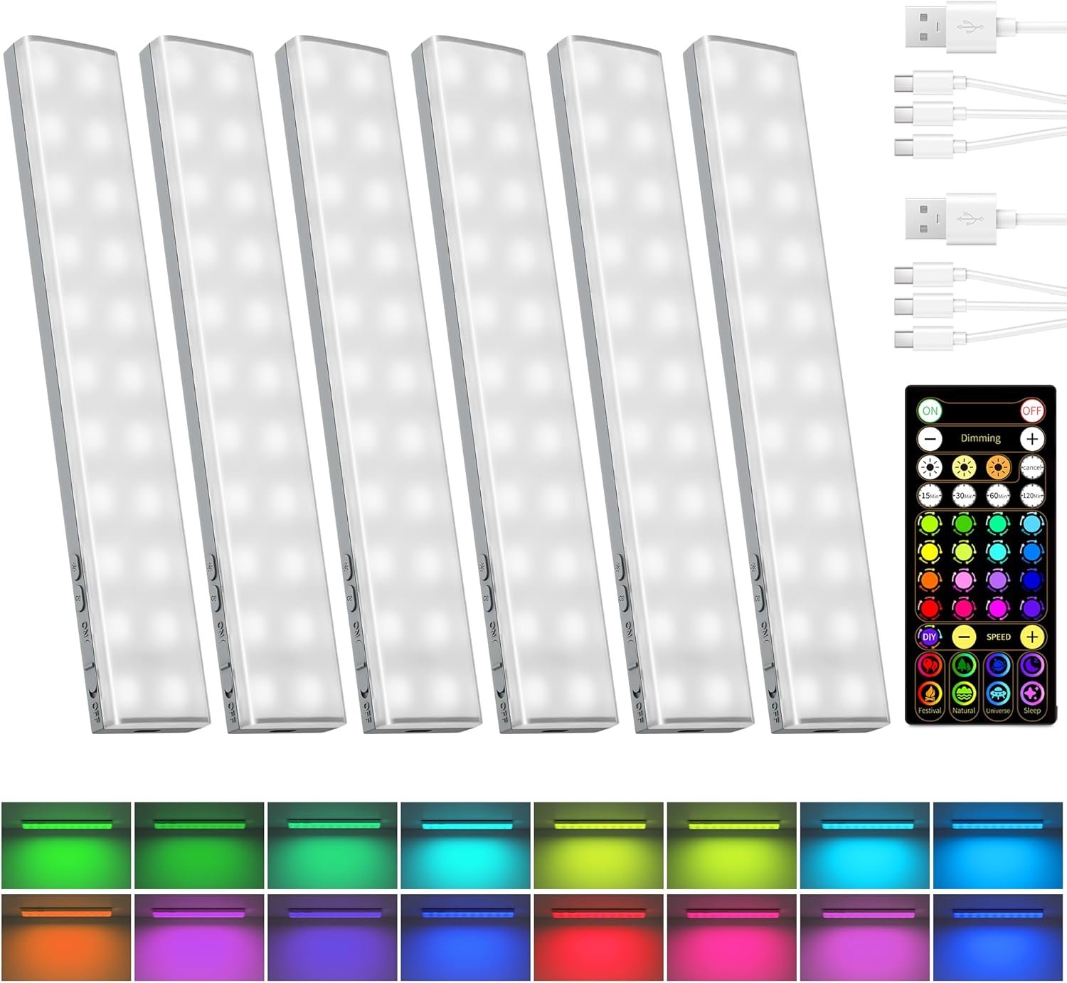 EZVALO 80RGB Color Changing Under Cabinet Lighting, Led Shelf Lights | Wireless, Rechageable, Magnetic, Color Changing, Remote Control, Diammble, DIY Mode, 1800mAh Battery, Memory Function