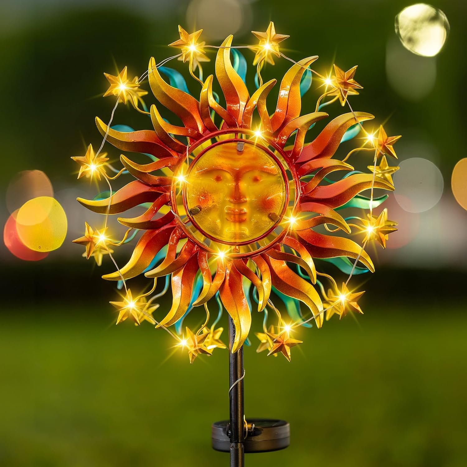 Solar Wind Spinners for Yard Garden – 60.3 Inch 360° Metal Sun Wind Sculptures Outdoor Clearance Kinetic Windmills with Vine String Shining LED Lights for Patio, Lawn Xmas Garden Decoration