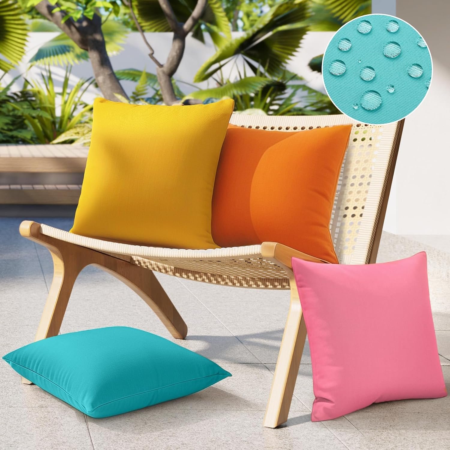 fauson Outdoor Pillow Covers 18×18 Set of 4, Outdoor Waterproof Decorative Throw Pillow Covers for Garden Patio Tent Balcony Bench Couch Sofa