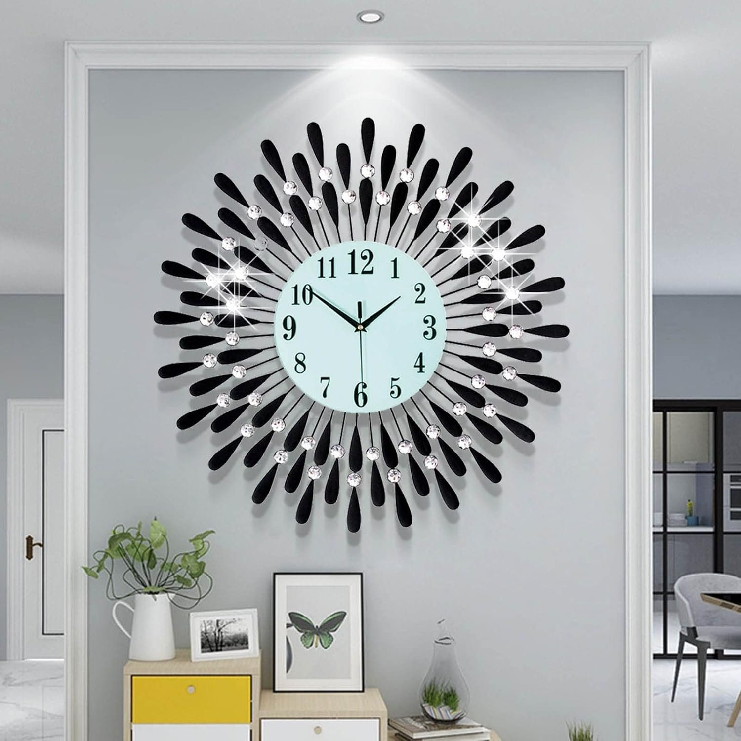 Large Wall Clock Non-Ticking Silent Modern Big Clocks Decorative Wall Clocks for Living Room Dining Room Bedroom Decor, Dia 23.6 Inch Black