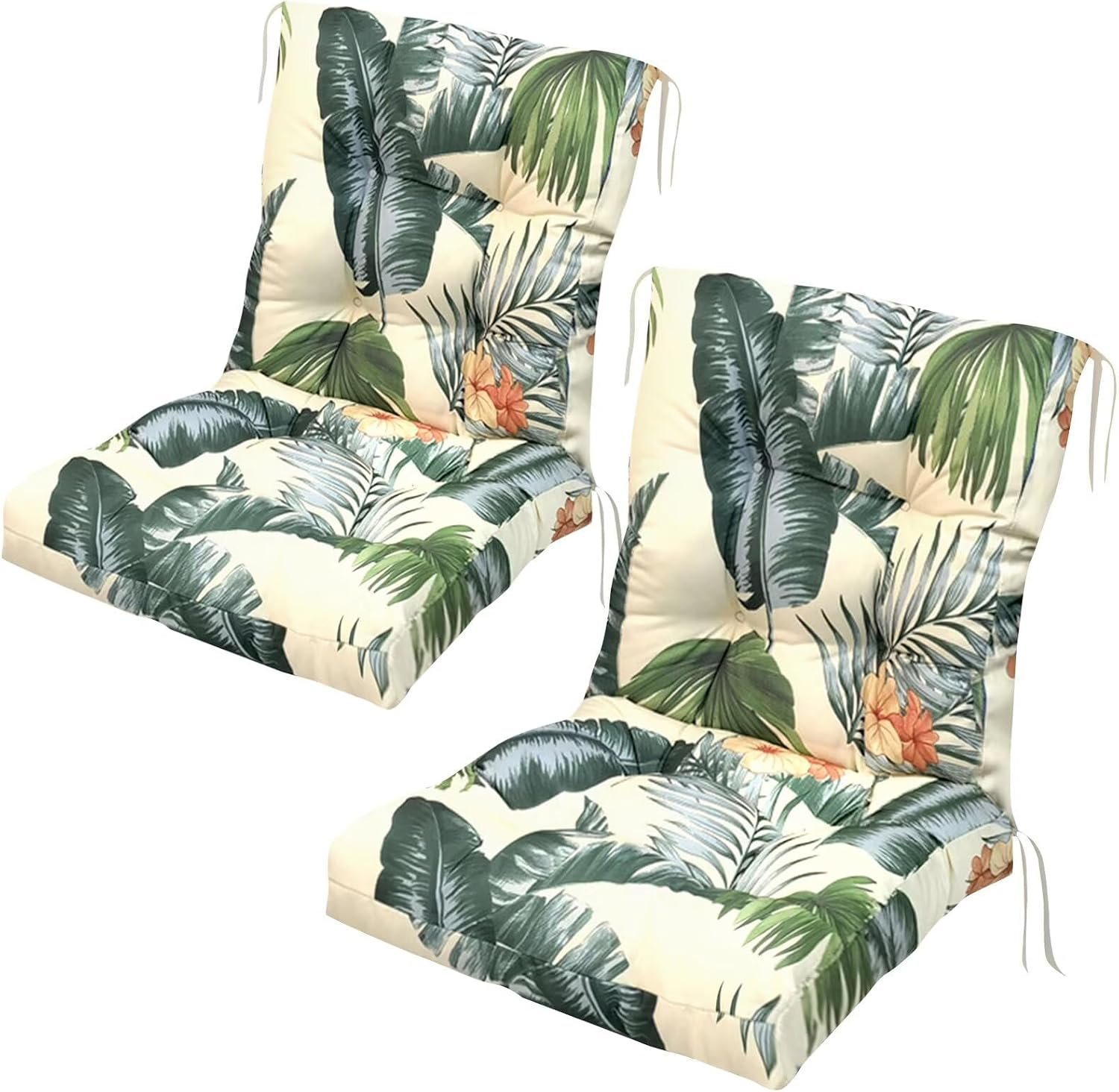 Outdoor Chair Cushions Waterproof Set of 2 Printing Tufted Lawn Dining Chair Cushion for Porch Rattan Chairs Club Chairs 41.7″*20.8″*3.9″ Hawaii