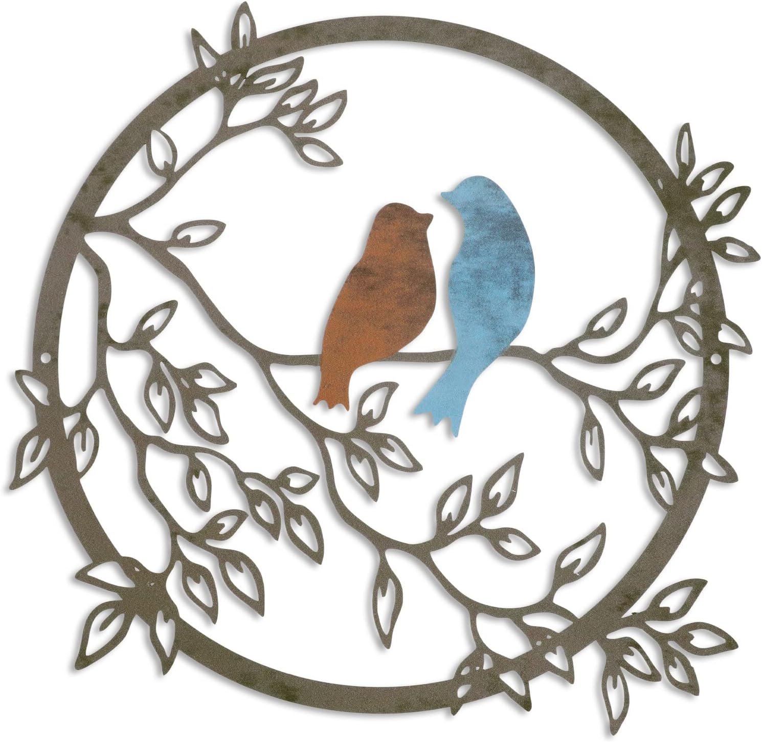 Ferraycle Metal Wall Art Bird on Tree Branch Silhouette Bird Hanging Ornament Porch Wall Decor for Living Room Outdoor Garden Bedroom Office Housewarming Party Decoration(Vivid Color)