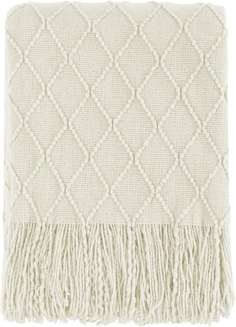 BOURINA Beige Throw Blanket 50×60 Inch Boho Knitted Soft Throw Sofa Blanket | Knitted Throw Blanket 50×60 Inches, Soft Lightweight Boho Weave Throw Decorative Couch Blanket for Living Room Bedroom Chair