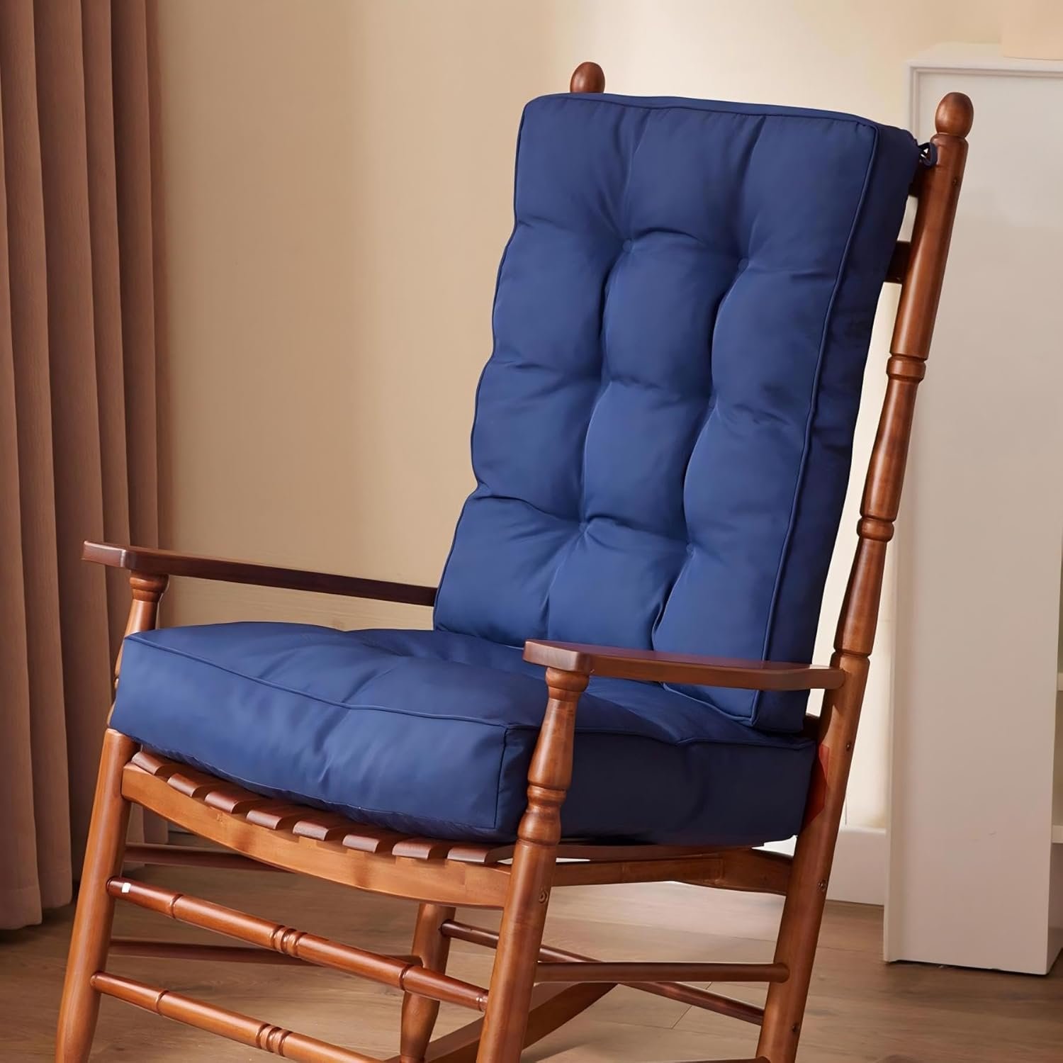 IPYNBAP Rocking Chair Cushion, Waterproof and Fade-Resistant Patio Chair Cushions, Tufted Chair Pads for Rocker Furniture, 17×17 Inch, Indoor/Outdoor Seat Cushions with Ties, Navy Blue