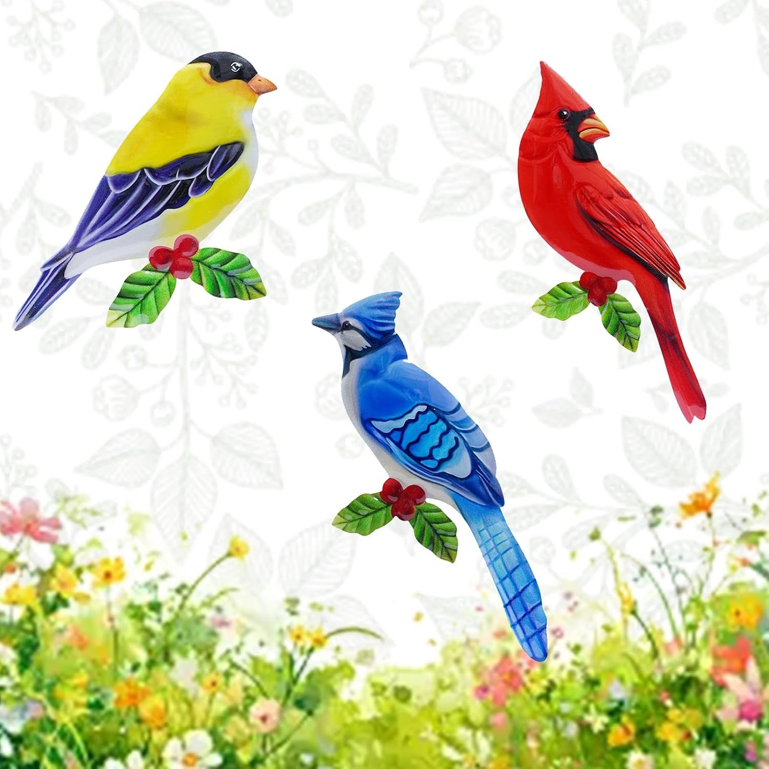 3D Metal Birds Wall Art Decor – 3PCS Set with Red Berries & Green Leaves – Outdoor/Indoor Wall Decor for Living Room, Bedroom, Garden – Unique Gift for Bird Lovers & Nature Enthusiasts (3PCS)