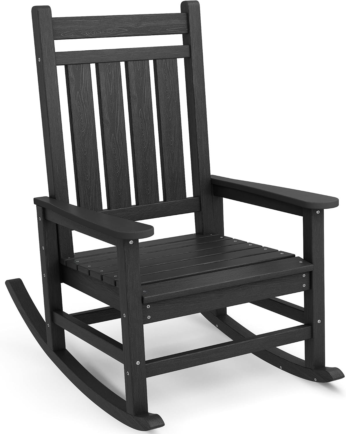 SERWALL Oversized Rocking Chair, Outdoor Rocking Chair for Adults, All Weather Resistant Porch Rocker for Lawn Garden, Black | 21.1″ Widened Seat adds Extra Comfort, Oversized Rocking Chair for Adults, All Weather Porch Rocker for Lawn Garden