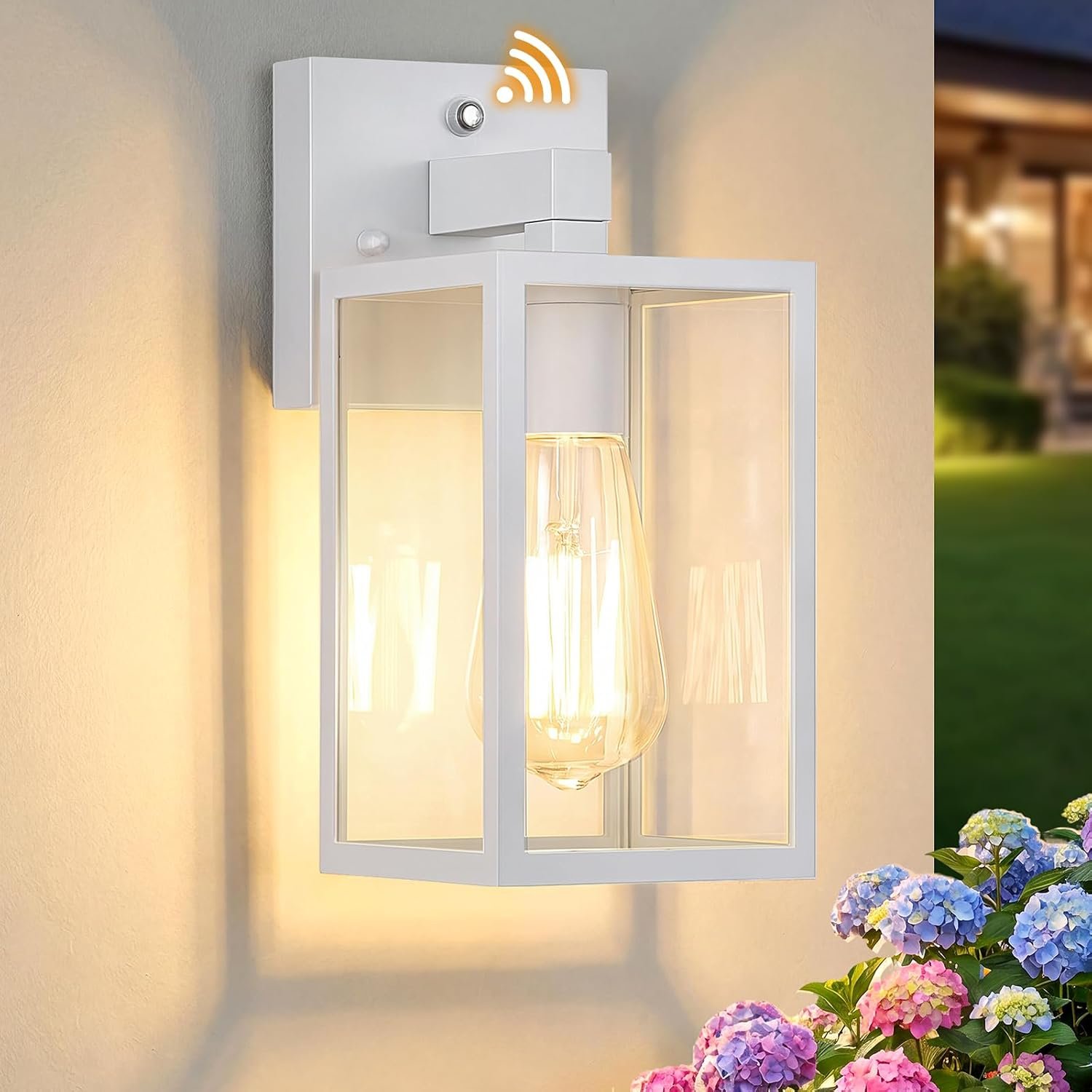 1 Pack Dusk to Dawn Outdoor Wall Sconce, White | Waterproof Wall Mount Lantern, Exterior Porch Wall Light, Weatherproof, Wide Outdoor Use, Doorway Garage Yard