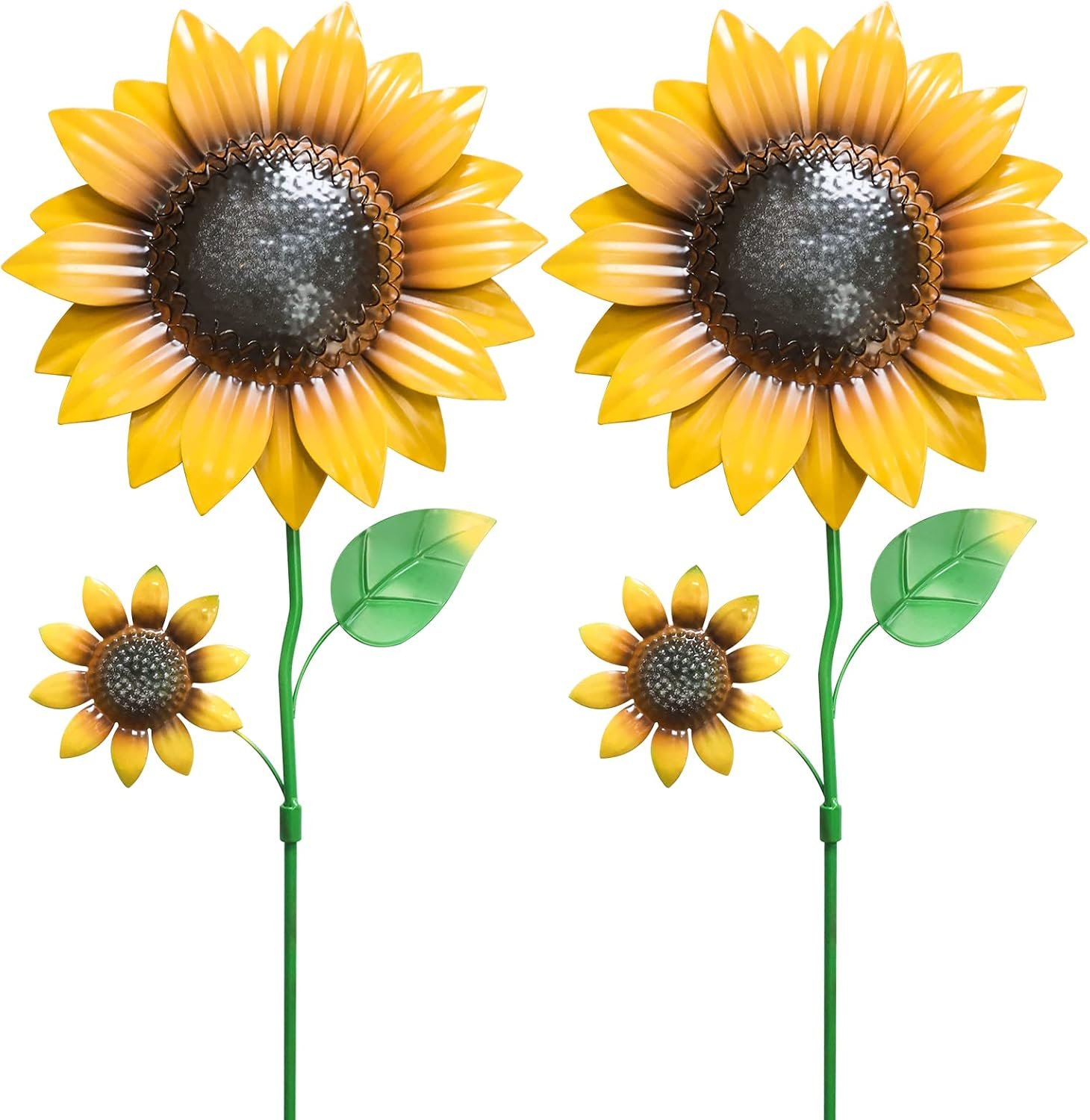 Garden Decor for Outside, 2 Pack 22.4“ Sunflower Garden Stakes Spring Decor, Metal Flowers with Shaking Head Yard Art for Outdoor Yard Lawn Patio Decoration
