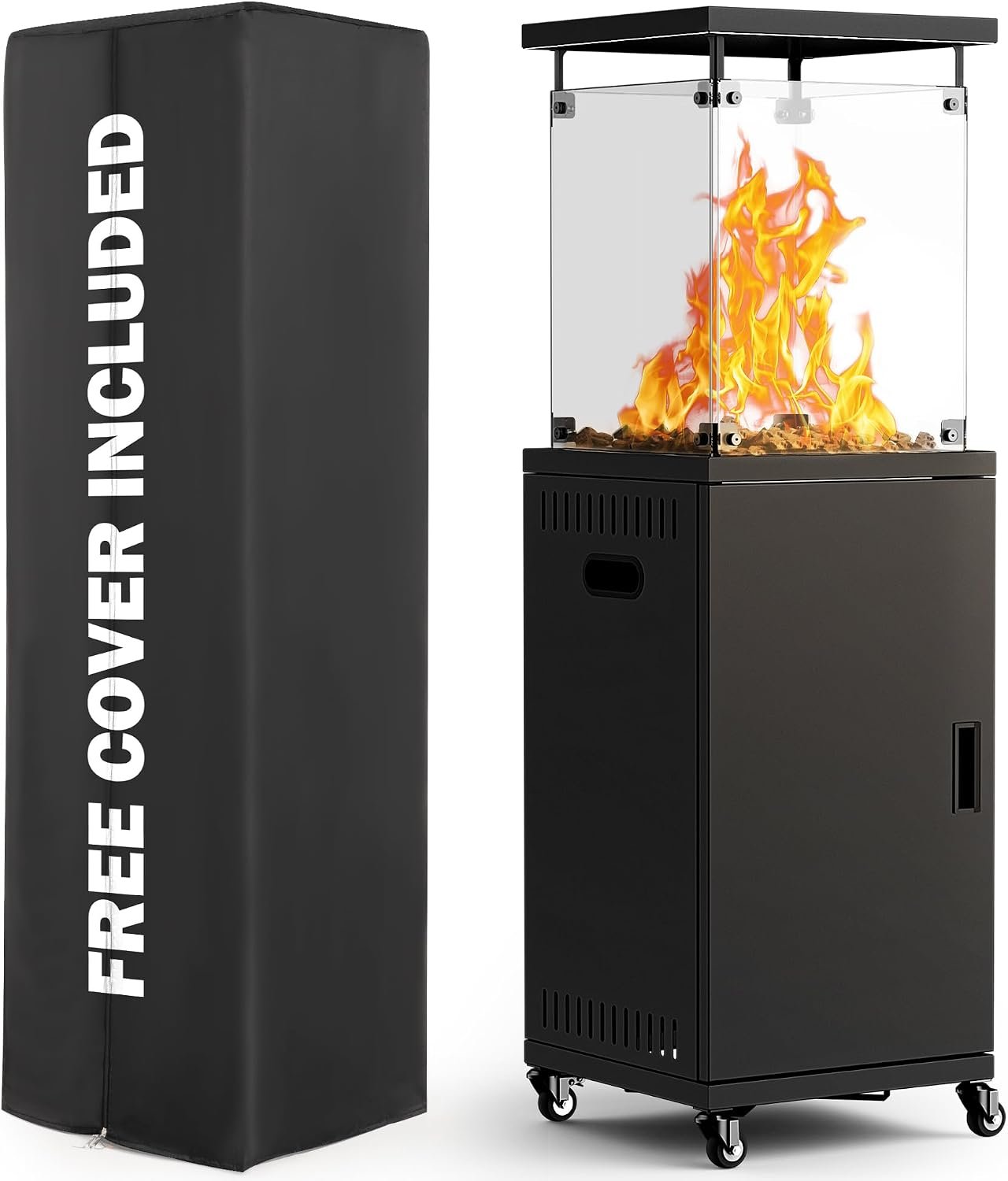 41,000 BTU Patio Heater,Propane Outdoor Heater With Cover,CSA Certificated, Lockable Wheels,Tempered Glass, Patio,Backyard,Balcony,Poolside, Inky