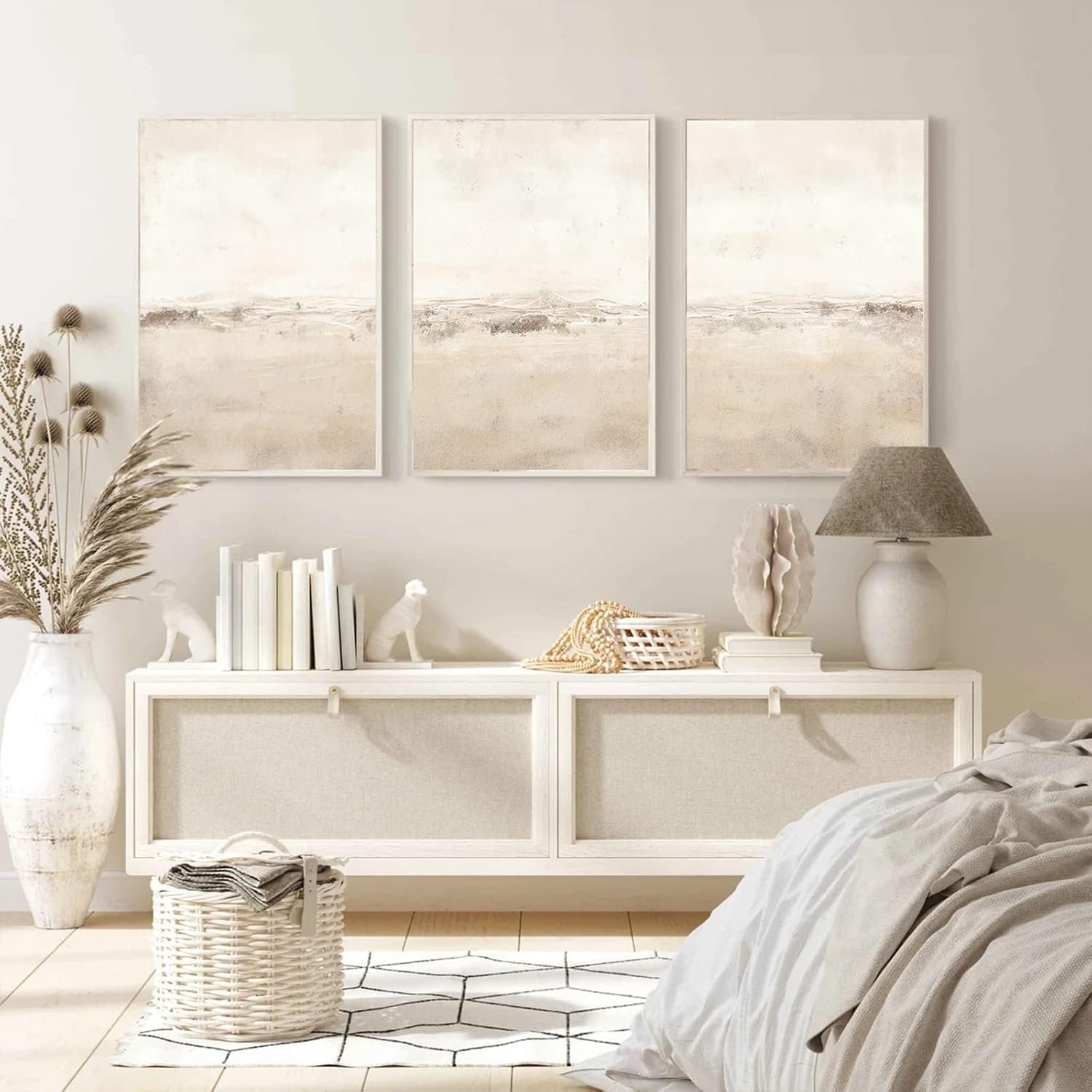 Baccone Beige Abstract Wall Art Set of 3 Neutral Canvas Wall Art Prints Boho Abstract Picture Modern Abstract Art Wall Decor Minimalist Artwork for Living Room Beroom Decor 12×16 Inch UNFRAMED
