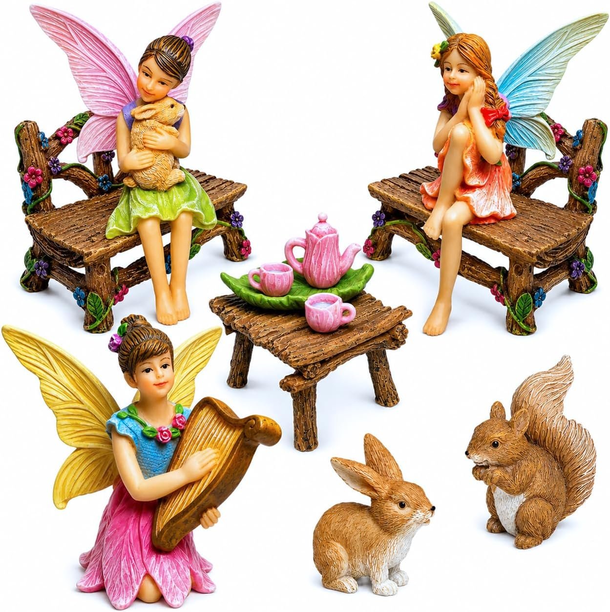Mood Lab Fairy Garden Figurines – Miniature Decor Set (12 pcs) – Statues & Accessories – Outdoor & Indoor Garden Decor