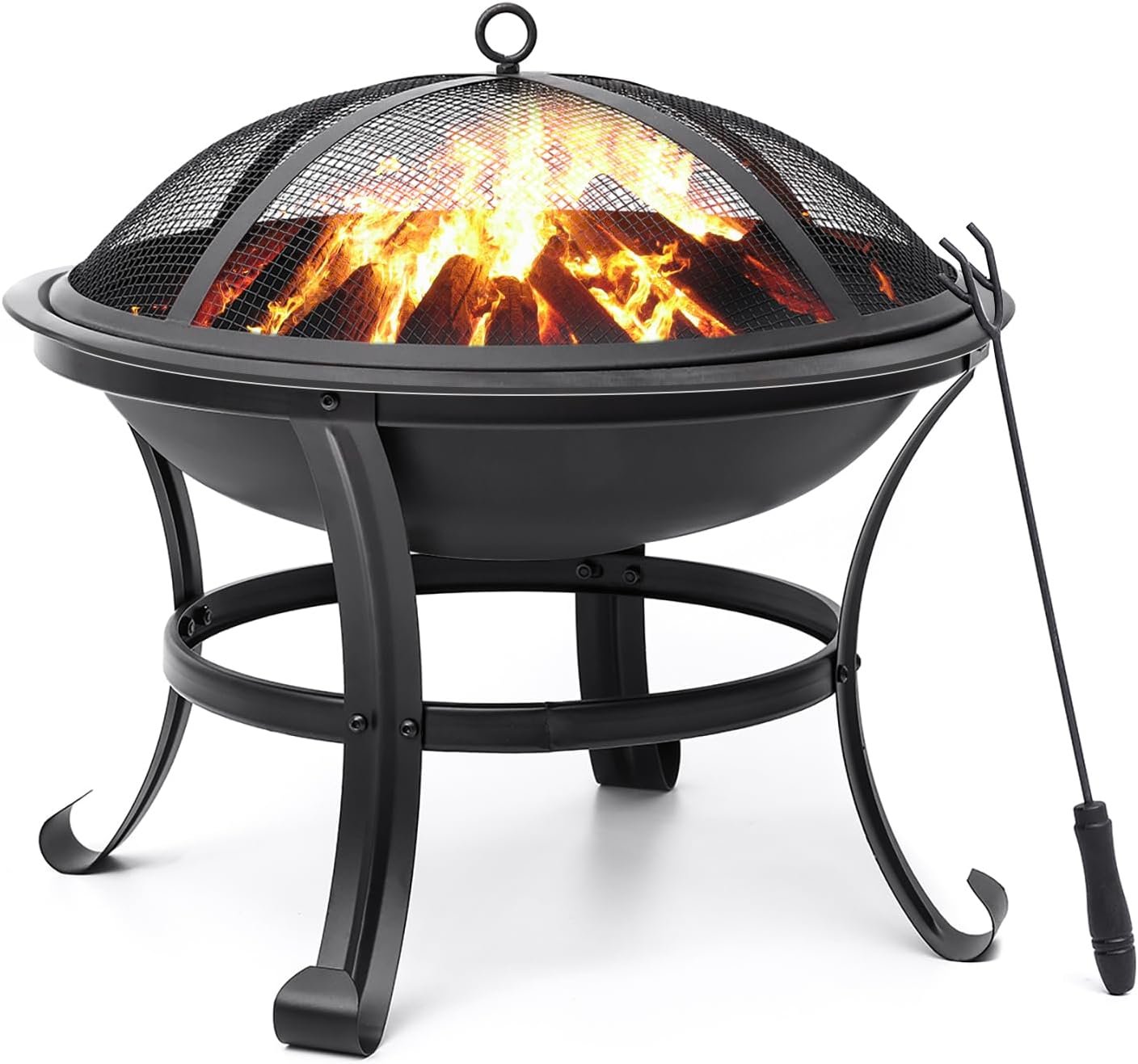 22 inch Fire Pit for Outside Outdoor Wood Burning Small Bonfire Pit Steel Firepit Bowl for Patio Camping Backyard Deck Picnic Porch,with Spark Screen,Log Grate,Poker