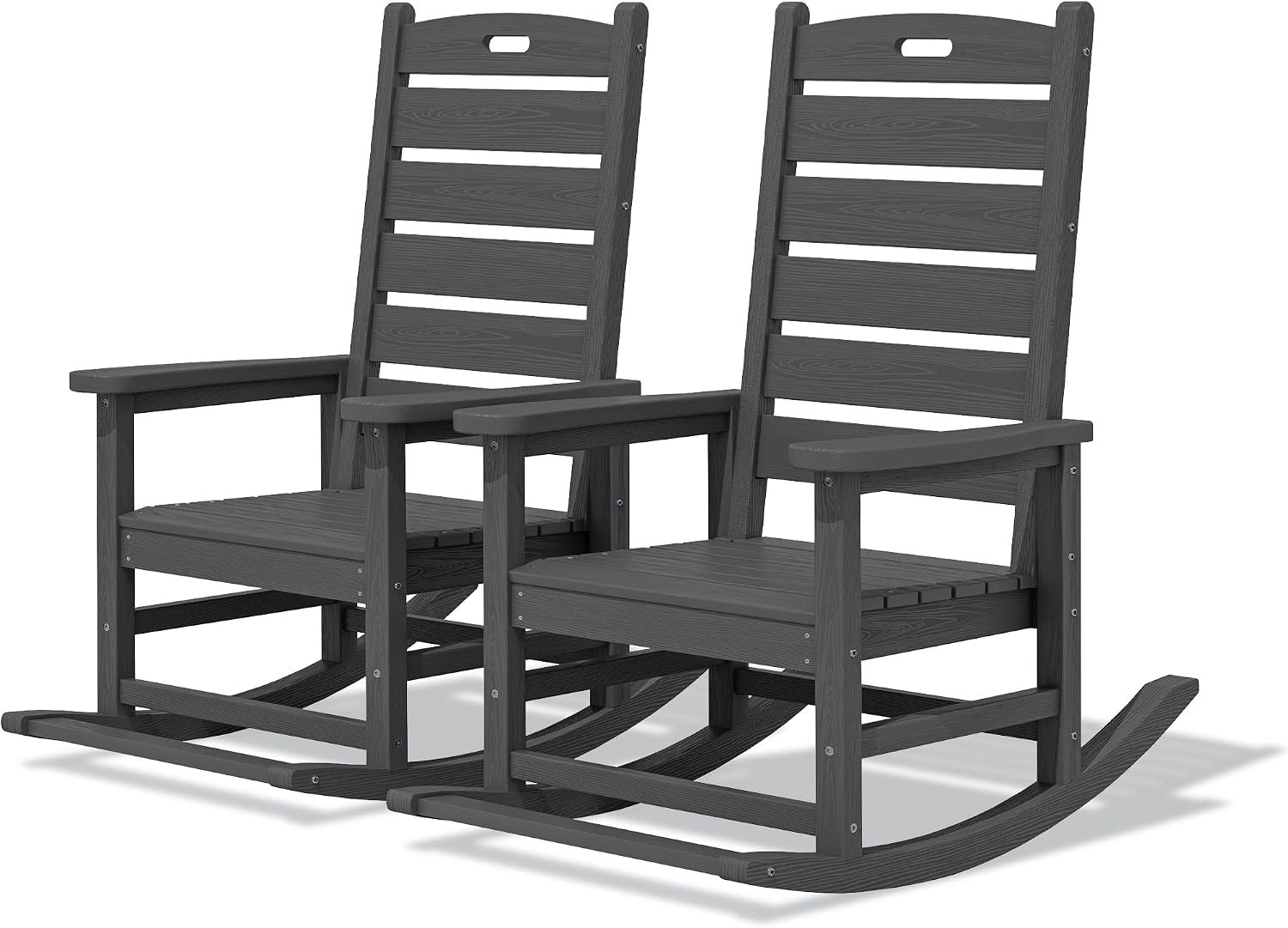 SERWALL 2-Pc Rocking Chair Set with Footboard, HDPE, 350lbs Cap, Gray | Oversized HDPE Rocking Chair with Footrest for Adults, All Weather Porch Rocker for Deck Patio Balcony,350lbs Weight Capacity