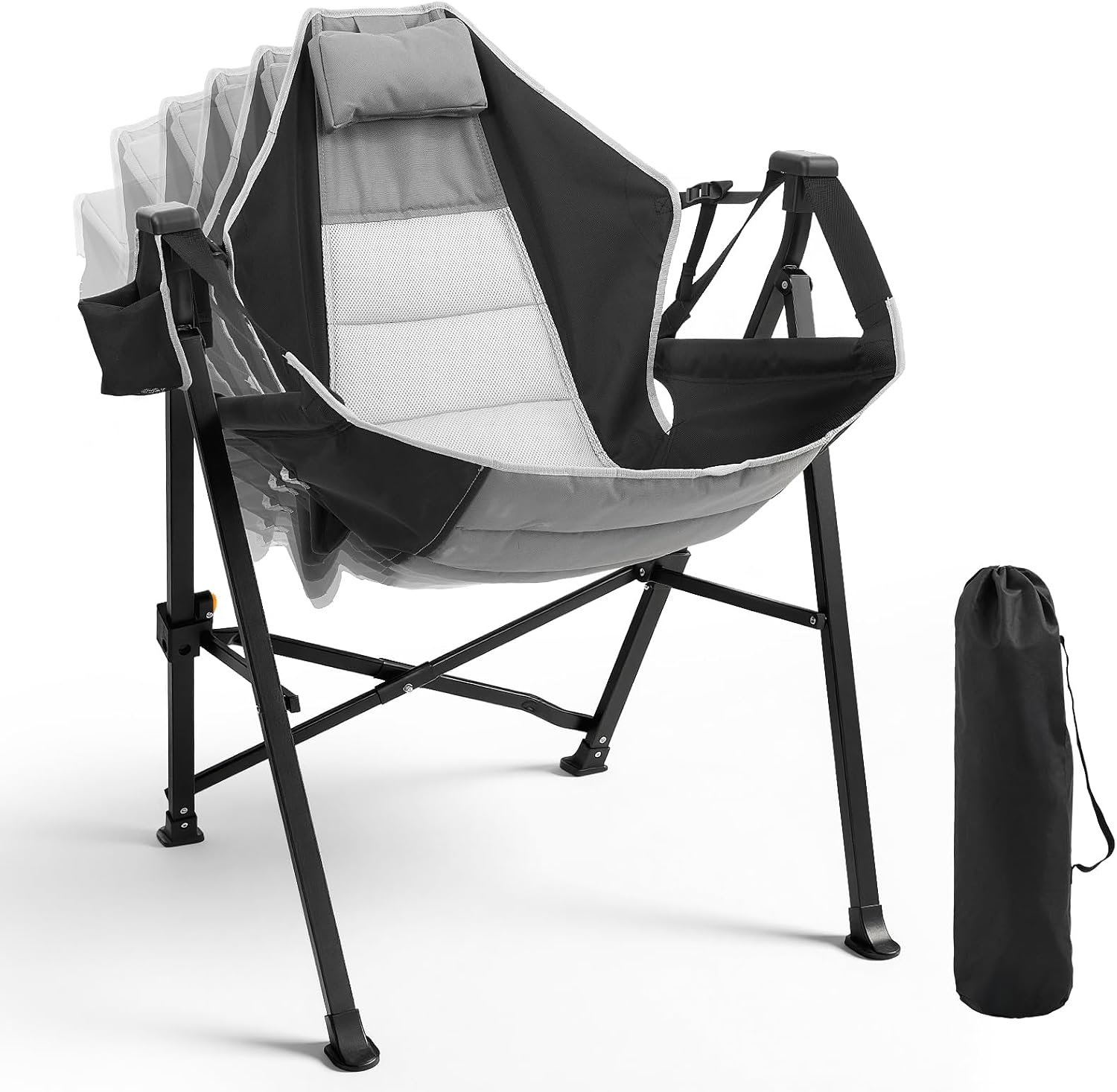 Hammock Camping Chair with Adjustable Backrest, Headrest and Cup Holder | 400lbs Heavy Duty Portable Swing Chair Outdoor, Foldable Camping Chair for Camping, Travelling, Patio, Lawn, Black