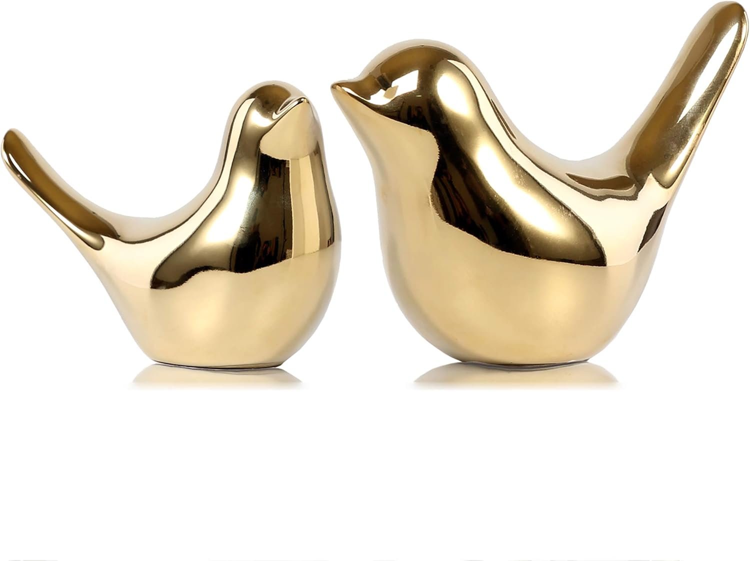 FANTESTICRYAN Small Birds Statues Home Decor, Modern Style, Gold, M&L | Ceramic Animal Figurines, Set of 2 Decorative Ornaments, For Living Room, Bedroom, Office Desktop, Cabinets, Coffee Bar