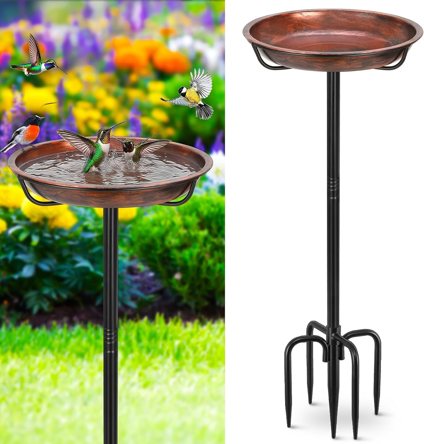 Gtongoko 10″ Dia Bowl Small Metal Bird Bath for Outside Heavy Duty, 29″ Height Bird Feeder Birdbaths for Outdoors, Garden Bird Bath Bowl with 5-prongs Base