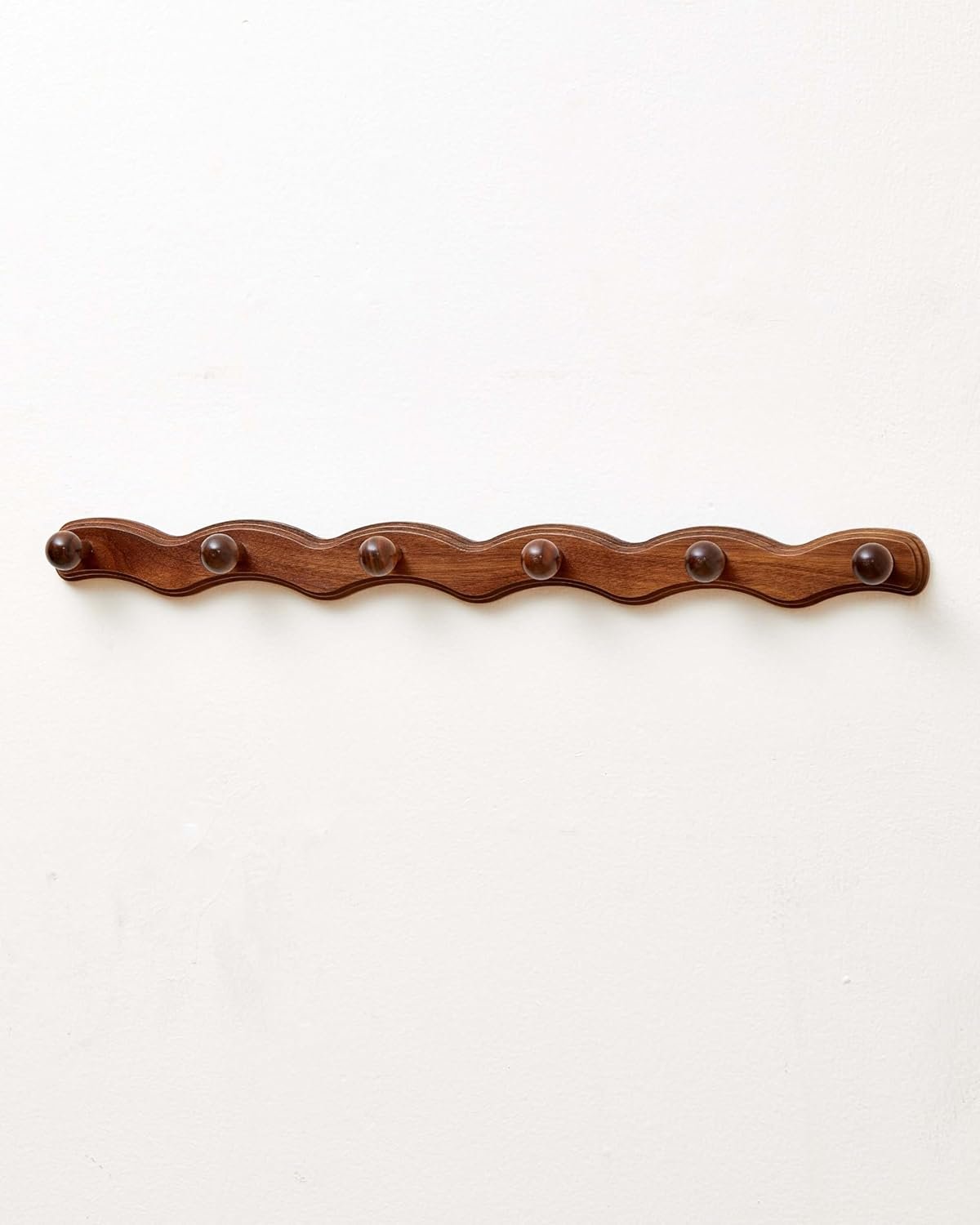 Wood Coat Rack Wall Mount – Walnut Coats Hook Hanger Wall-Mounted, Wave-Shaped Entryway Hanging Racks with 6 Hooks for Jacket Keys Hats Robes Towels Bags, Living Room Mudroom Bathroom Bedroom Hallway
