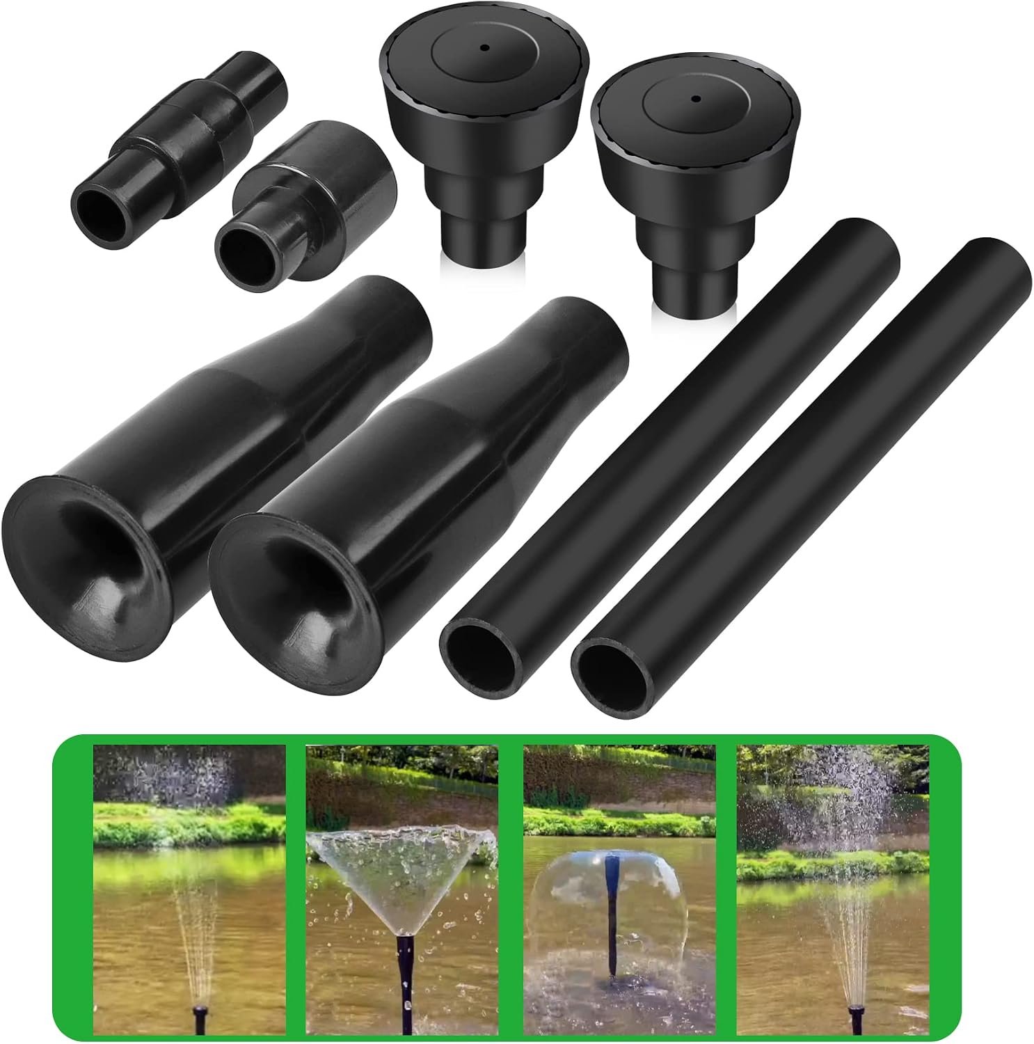 Water Fountain Nozzle for Garden, Ponds, Tabletop Fish Ponds, 8 pcs of Set, 2 Fountain Shaped, (Size-S