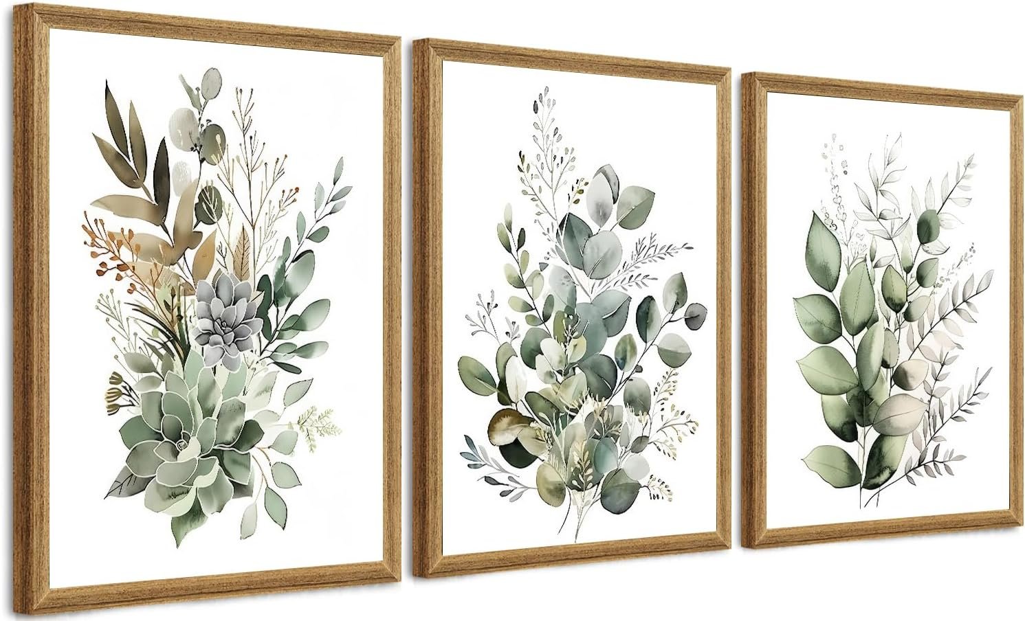 FYLDPSB 3Pcs Framed Wall Art Floral Wall Decor Living Room Canvas Art Botanical Pictures Sage Green Paintings Boho Artwork Modern Farmhouse Flower Prints for Bedroom Bathroom