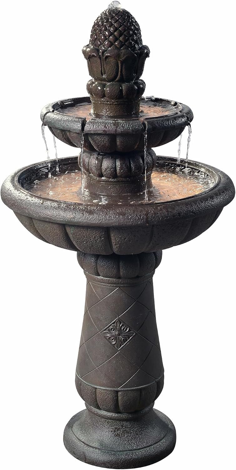 Teamson Home Deluxe Pineapple Pedestal 2 Tiered Floor Waterfall Fountain with Pump for Outdoor Patio Garden Backyard Decking, 39 Inch Height, Iron Gray | Waterfall Fountain with Pump, Garden Patio Yard Décor, Durable Polyresin, Weatherproof, Iron Gray