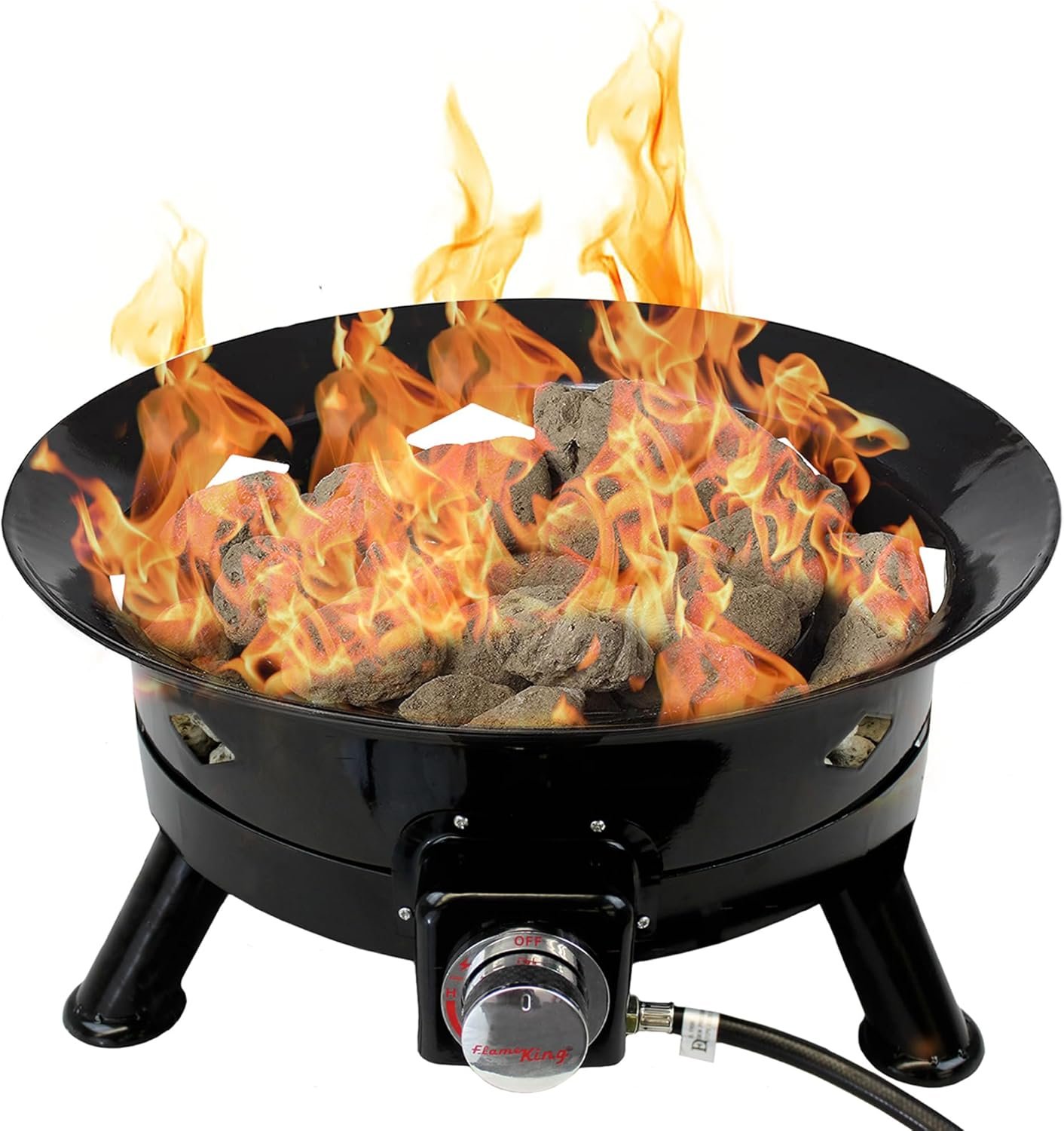 Flame King Smokeless Propane Fire Pit, 24-inch Portable Firebowl, 58K BTU with Self Igniter, Cover, & Carry Straps for RV, Camping, & Outdoor Living