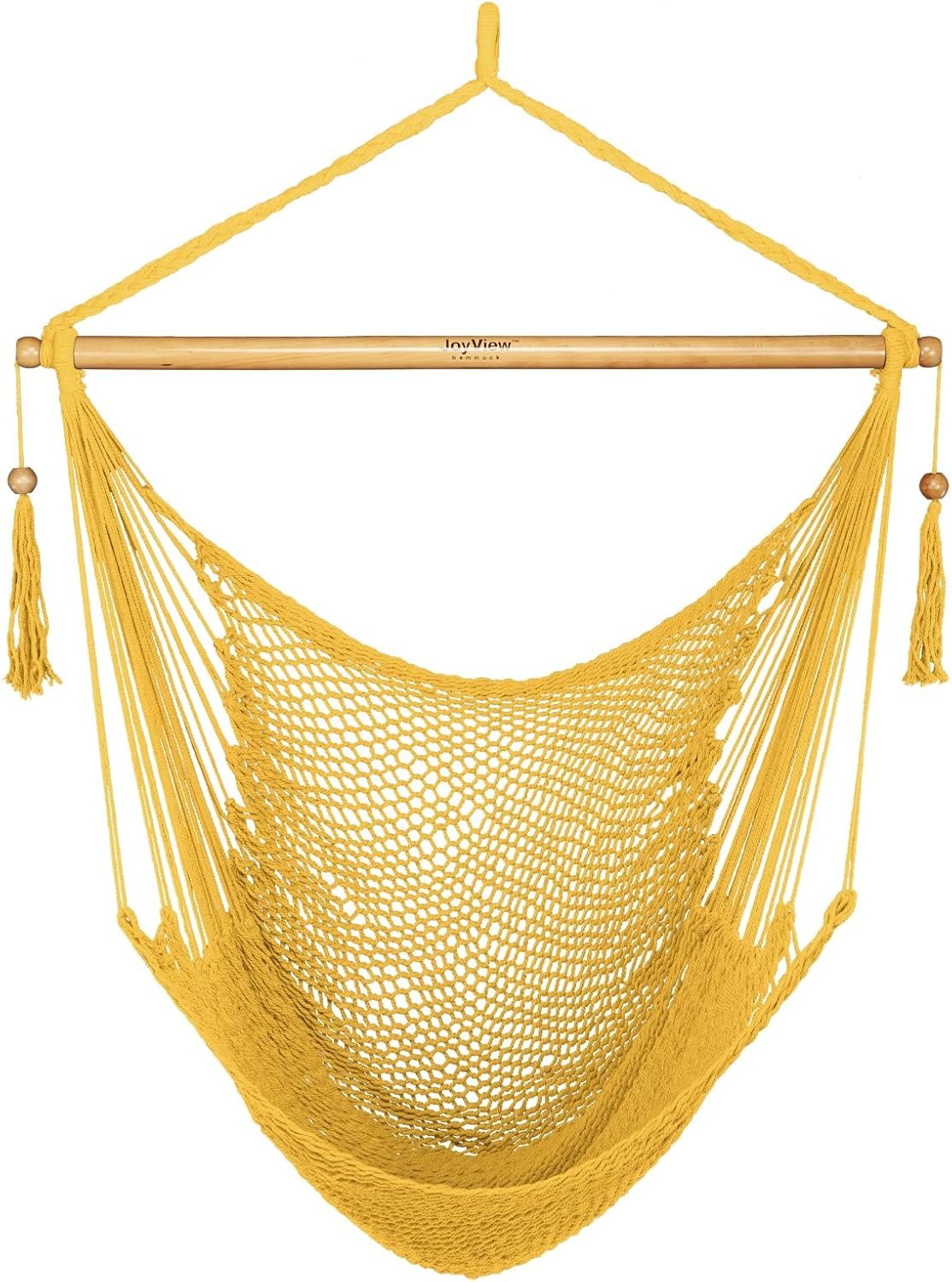 JoyView Hammock Chair with Spreader Bar Caribbean Hammock Swing Chair 300 LBS Weight Capacity XL Rope Hanging Chair for Outdoor Indoor Garden Yard – Yellow