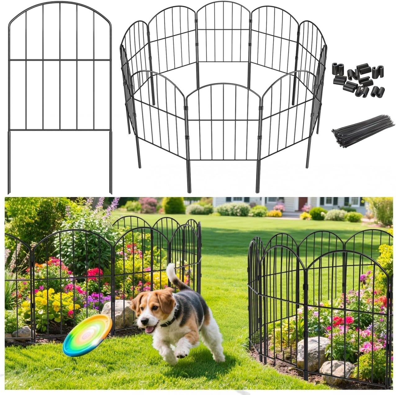VANCASTLE Decorative Garden Fence Outdoor, 10.5ft (L) x 24in (H), 10 Panels | Rustproof Metal Landscape Barrier Fence, Black Ornamental Fence for Yard, Patio, Lawn, Garden Bed, Easy to Install