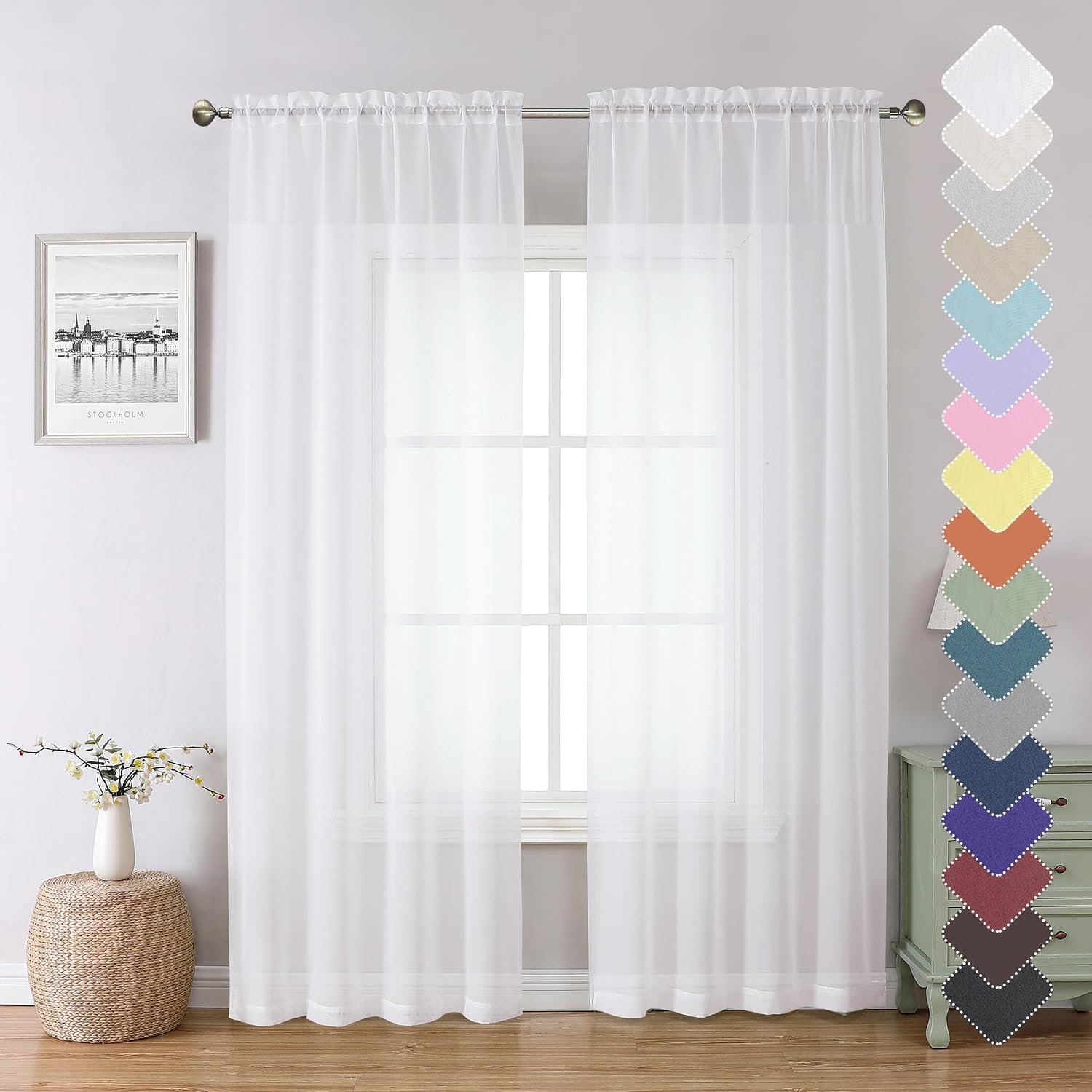 White Sheer Curtains 84 Inches Long 2 Panels, Airy Solid Voile Window Curtain Drapes, Light Filtering Elegant Window Treatments for Bedroom Living Room with Rod Pocket, 40″ W x 84″ L