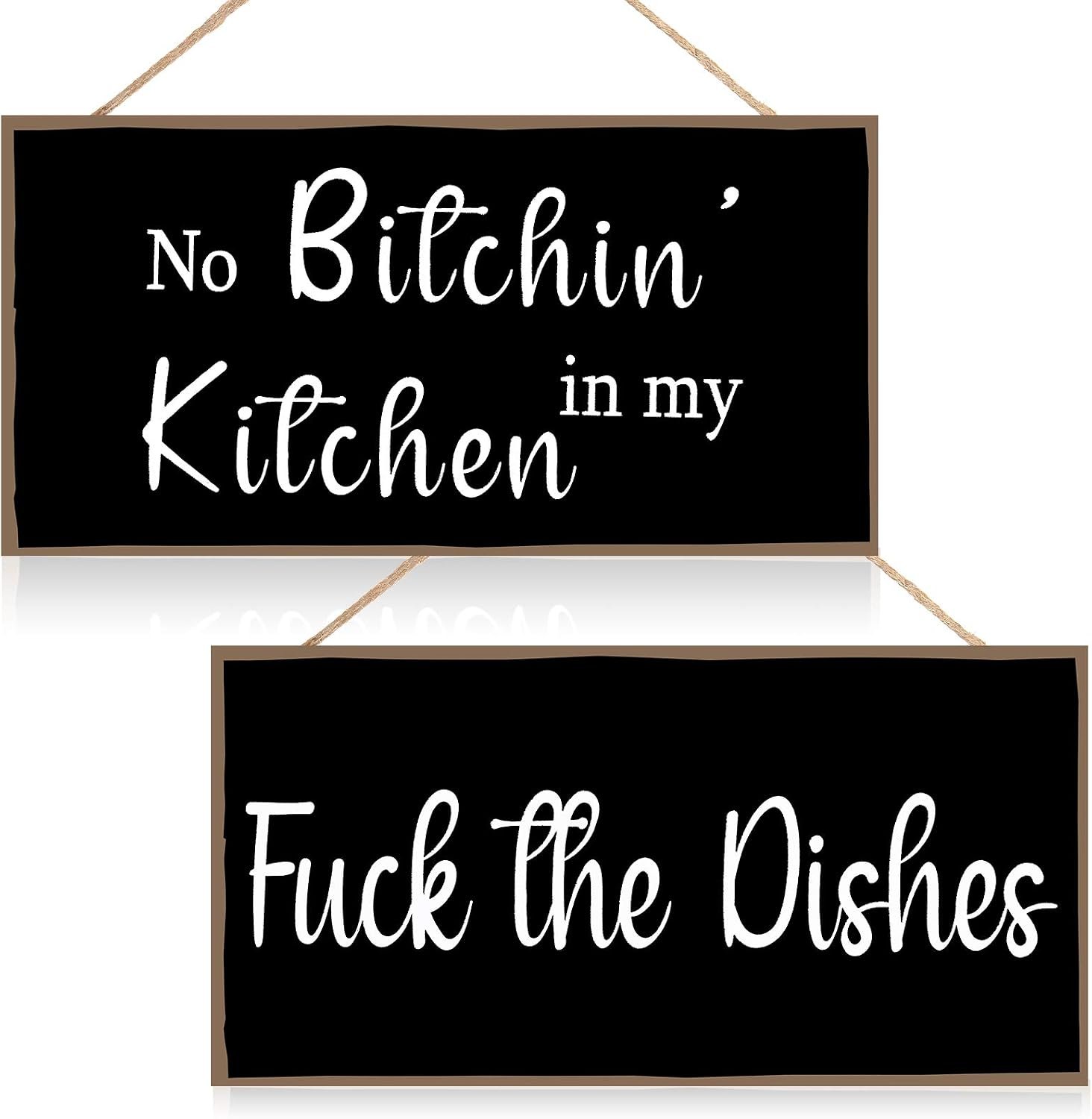 Jetec 2 Pcs Funny Kitchen Wooden Signs Rustic Decor 10×5 Inch,Stylish