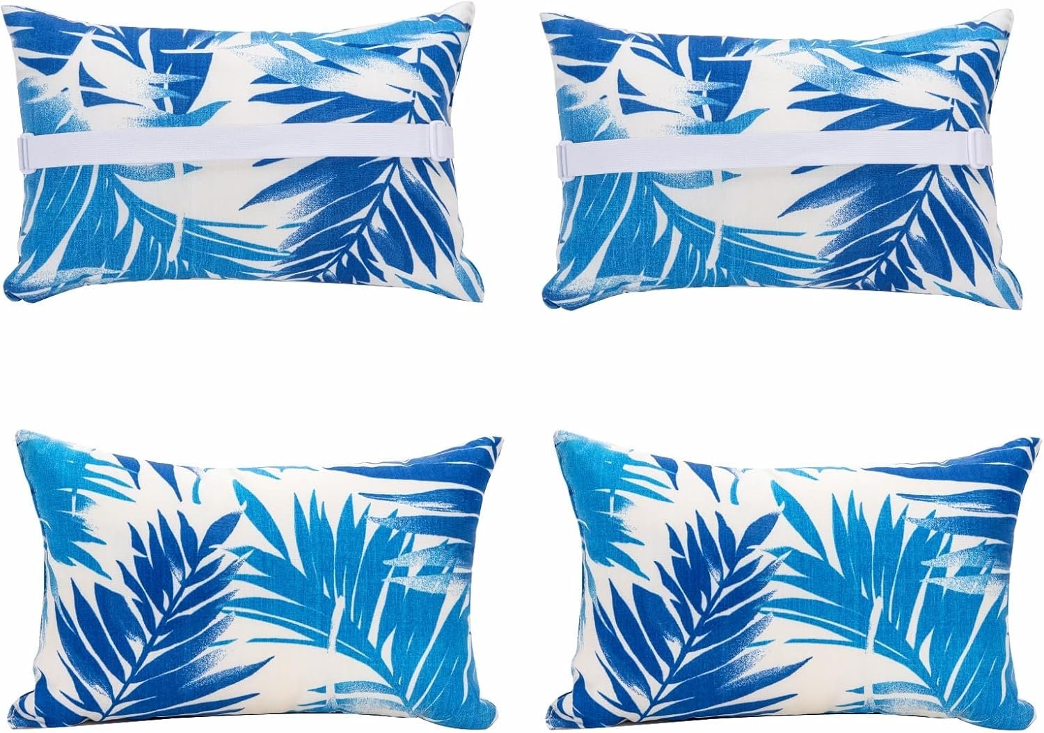 JMGBird Outside Pillows Blue Outdoor Pillows with Adjustable Straps | 10×16 Waterproof Outdoor Pillow covers with insert 4 Throw Pillows Headrest Cushions for Pool Patio Beach Chair
