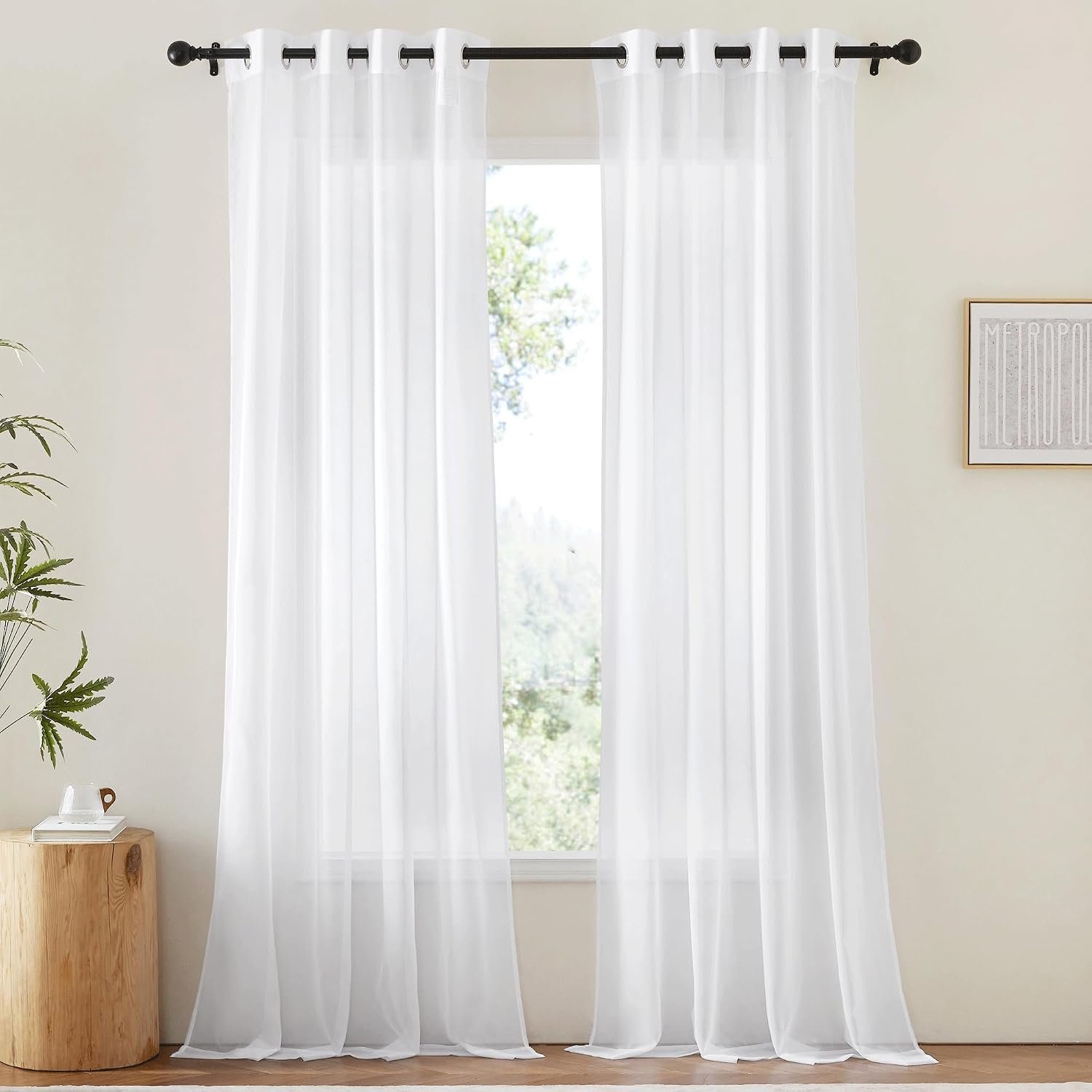 NICETOWN Sheer Curtains Extra Length – Wide Solid Voile Window Panels for Patio/Sliding Door/Living Room (54″ W x 108″ L, White, 2 Pieces)