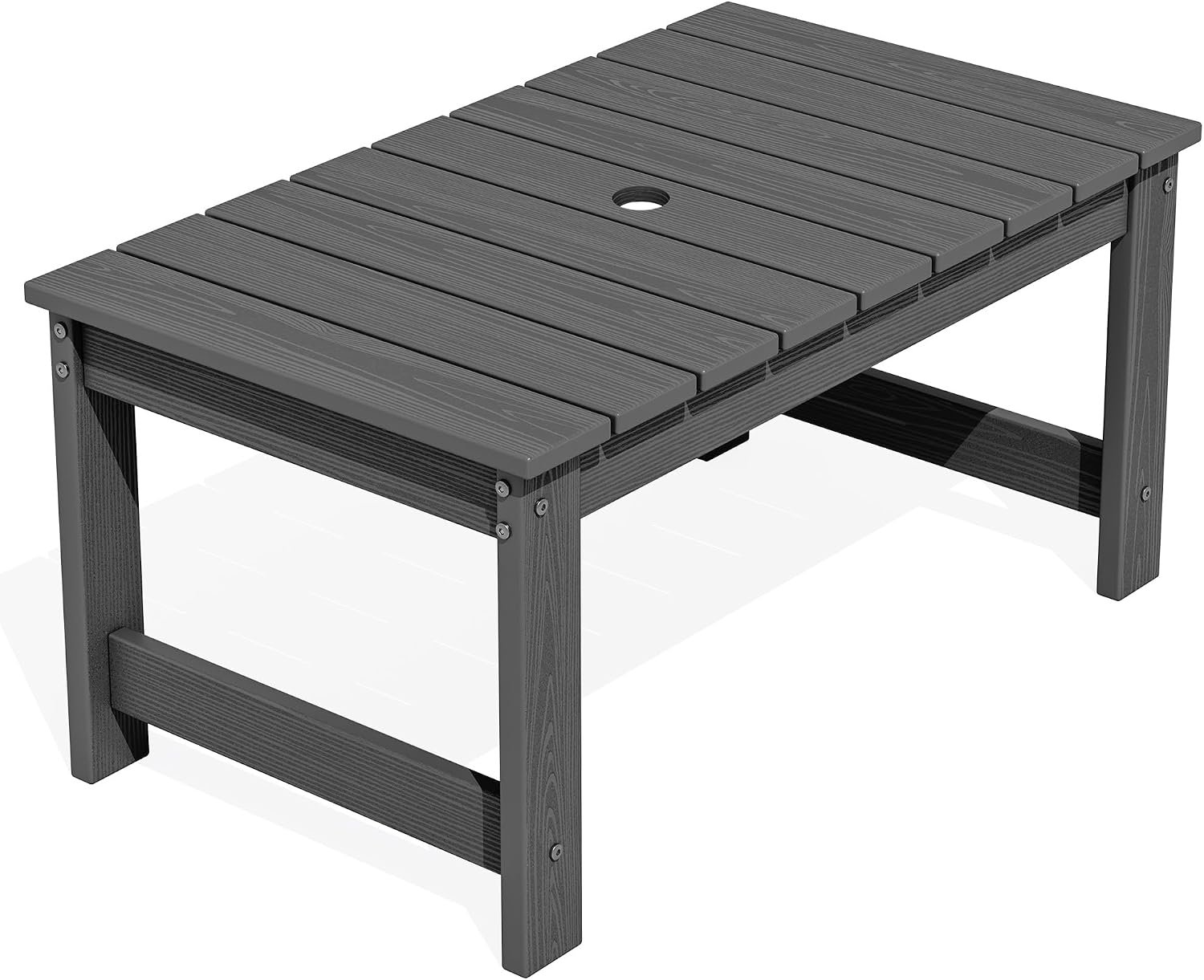 SERWALL HDPE Outdoor Coffee Table with Umbrella Hole, Gray